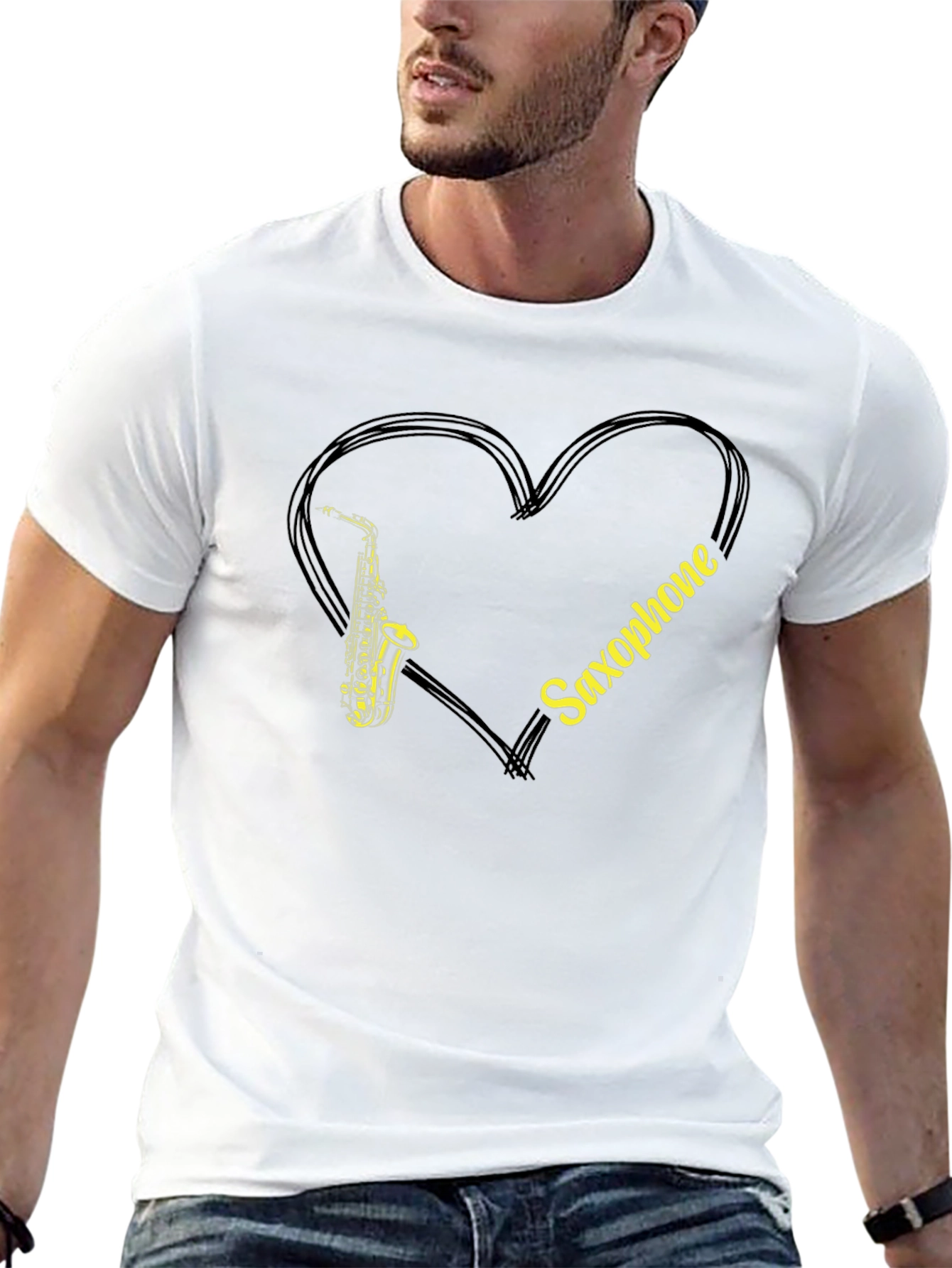 Saxophone Love Heart Graphic T-Shirt