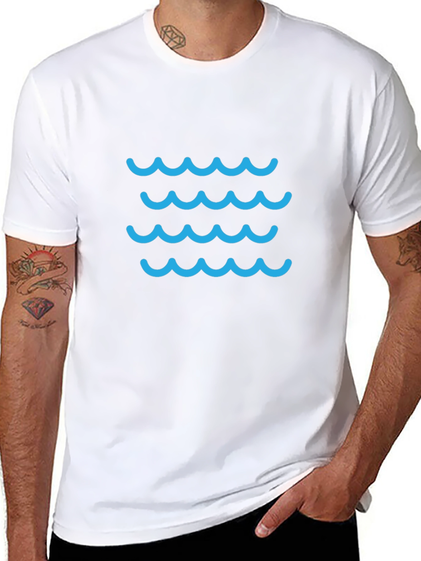 Blue Waves Graphic Tee - Casual Black T-Shirt