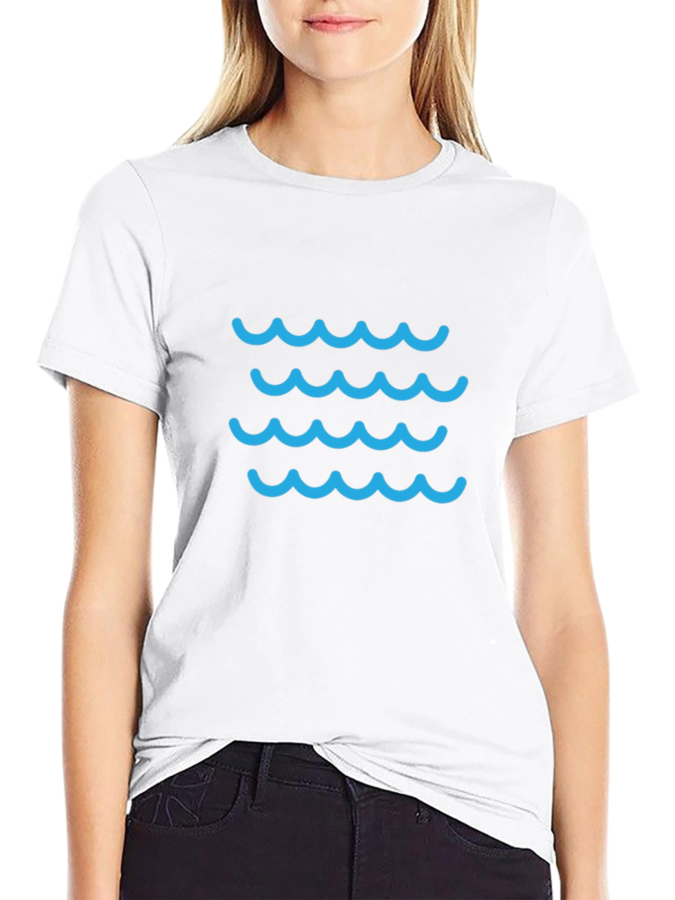 Blue Waves Graphic Tee - Casual Black T-Shirt