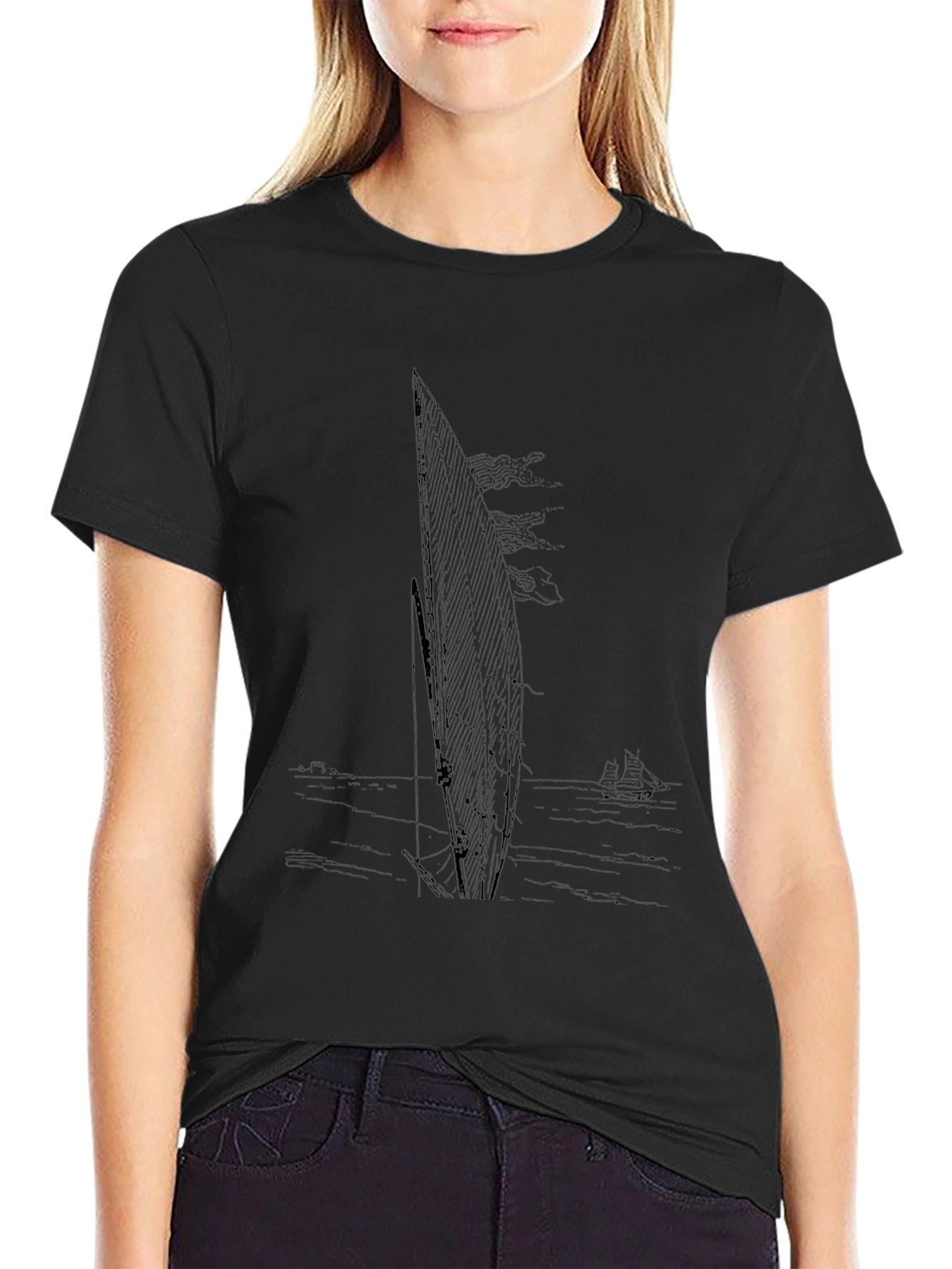 Mens Black Sailboat Graphic T-Shirt