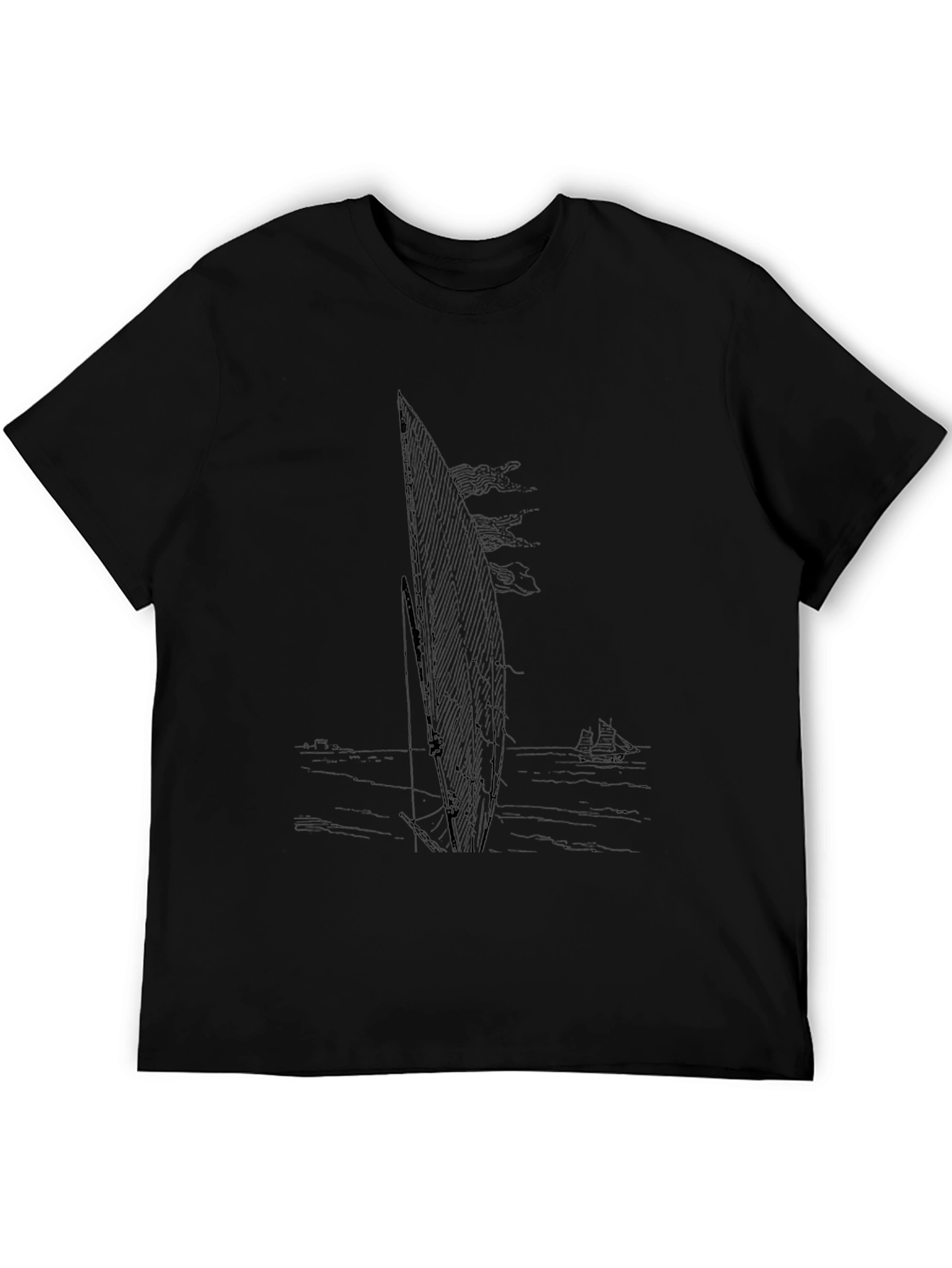 Mens Black Sailboat Graphic T-Shirt