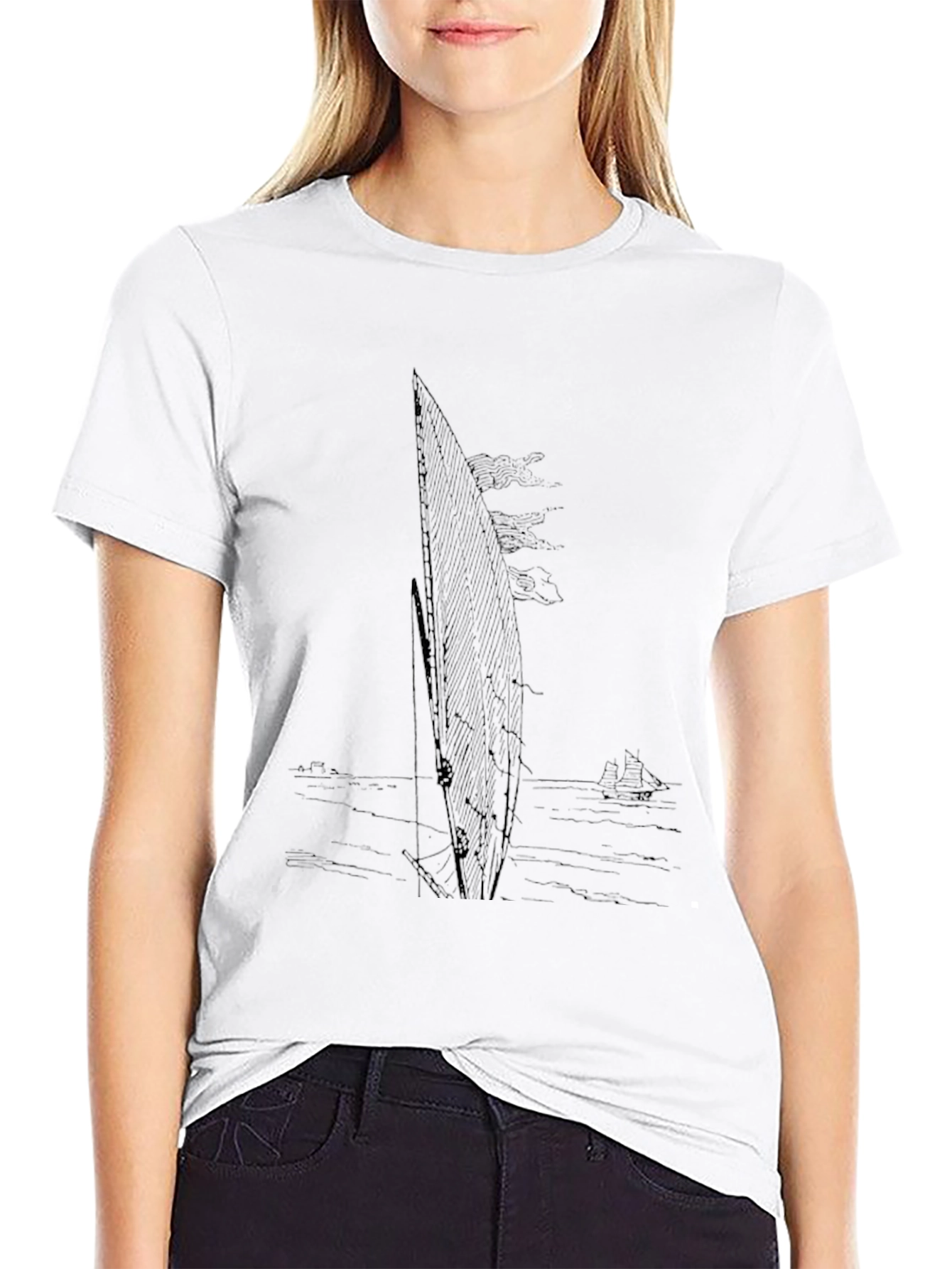 Mens Black Sailboat Graphic T-Shirt