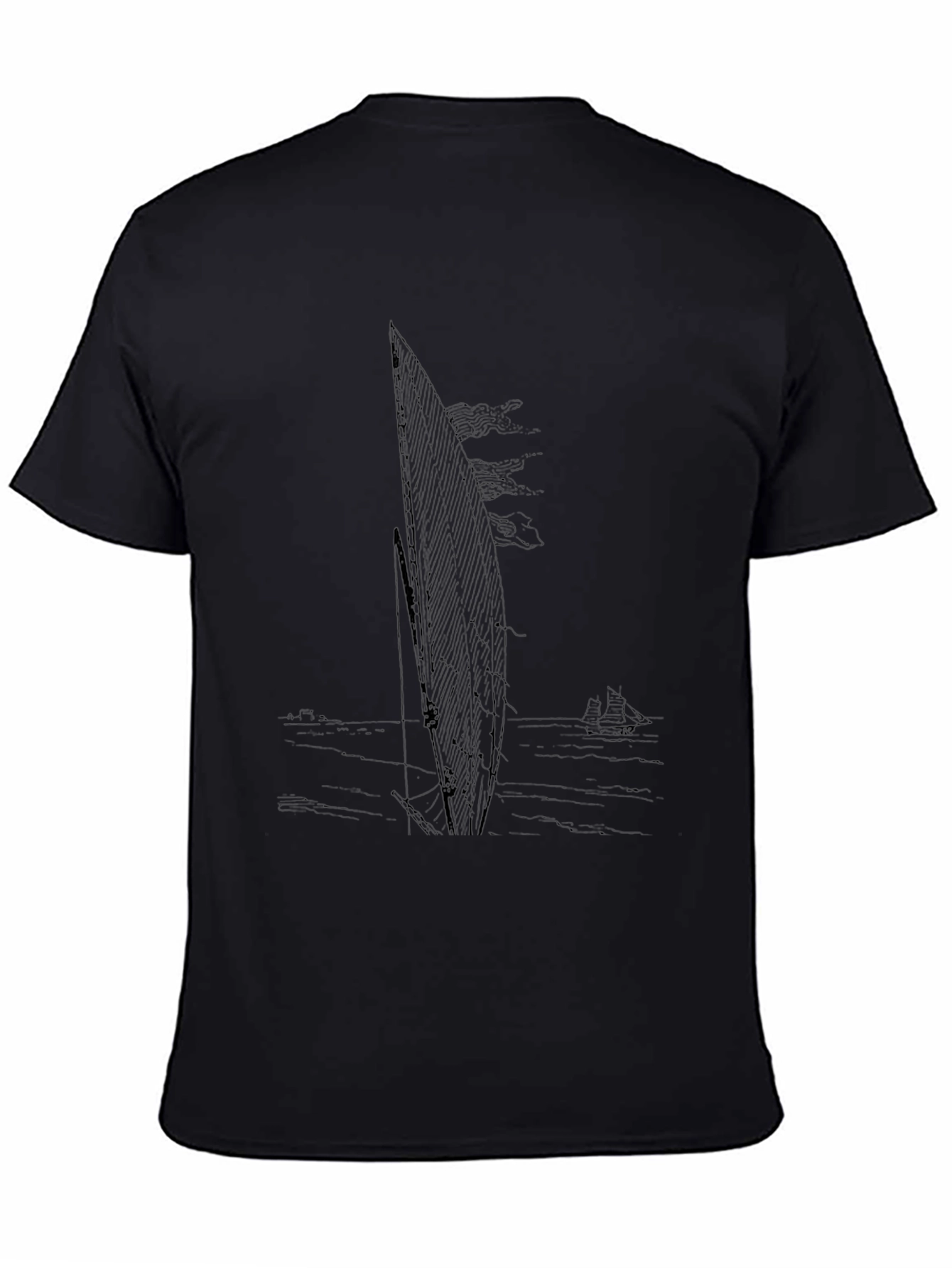 Mens Black Sailboat Graphic T-Shirt