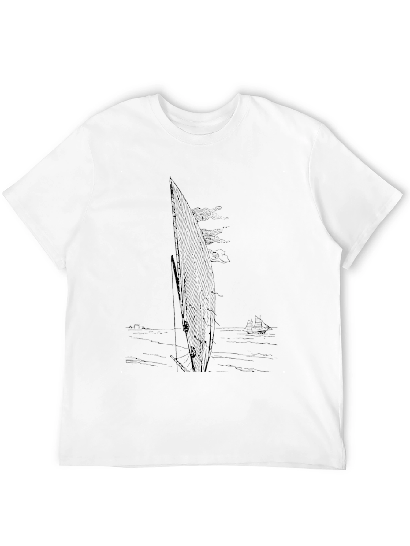 Mens Black Sailboat Graphic T-Shirt