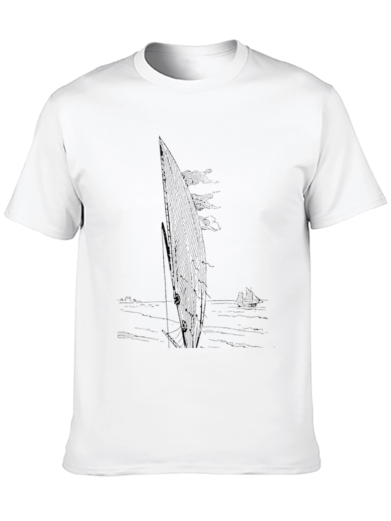 Mens Black Sailboat Graphic T-Shirt