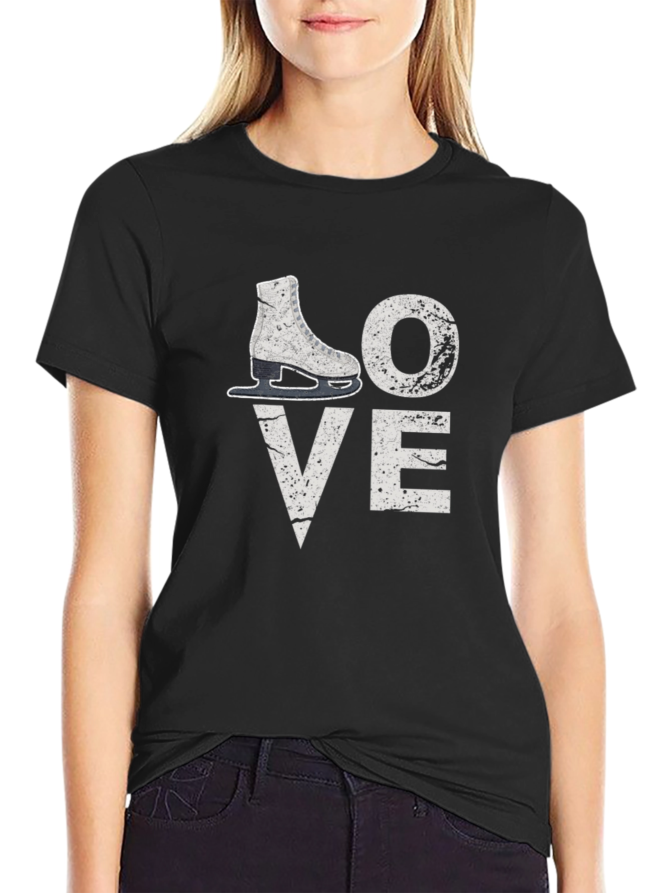 Love Ice Skating T-Shirt Black Cotton Tee