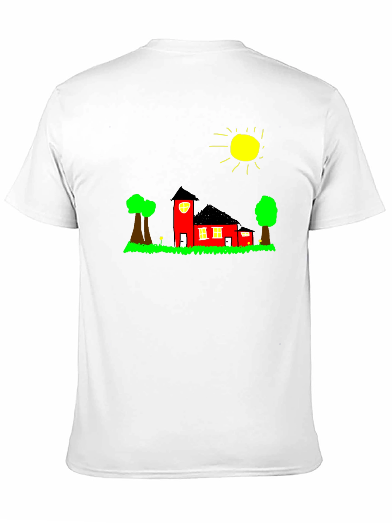 Whimsical House Graphic Tee - Black Cotton