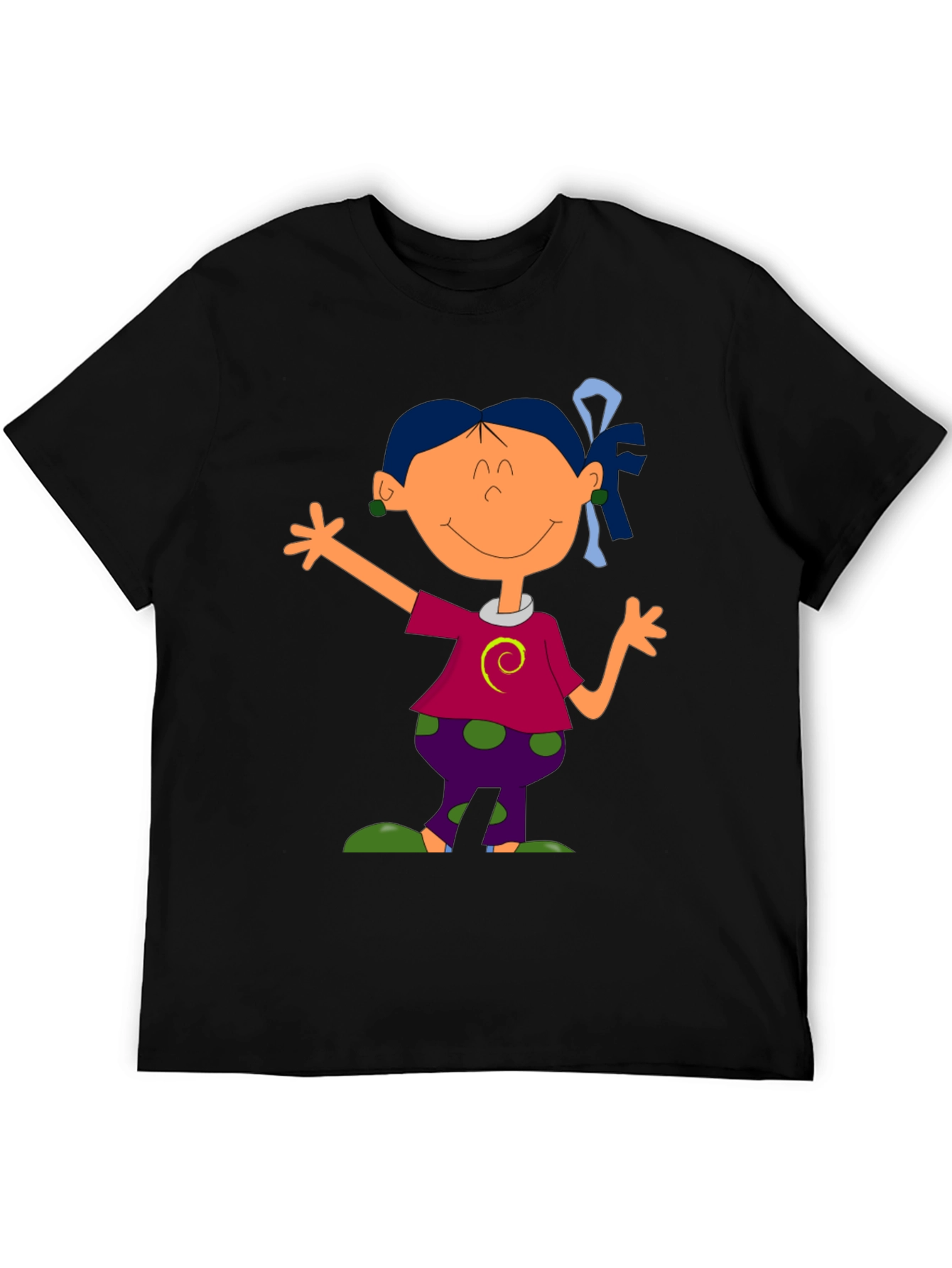 Cartoon Girl Graphic Tee - Black T-Shirt