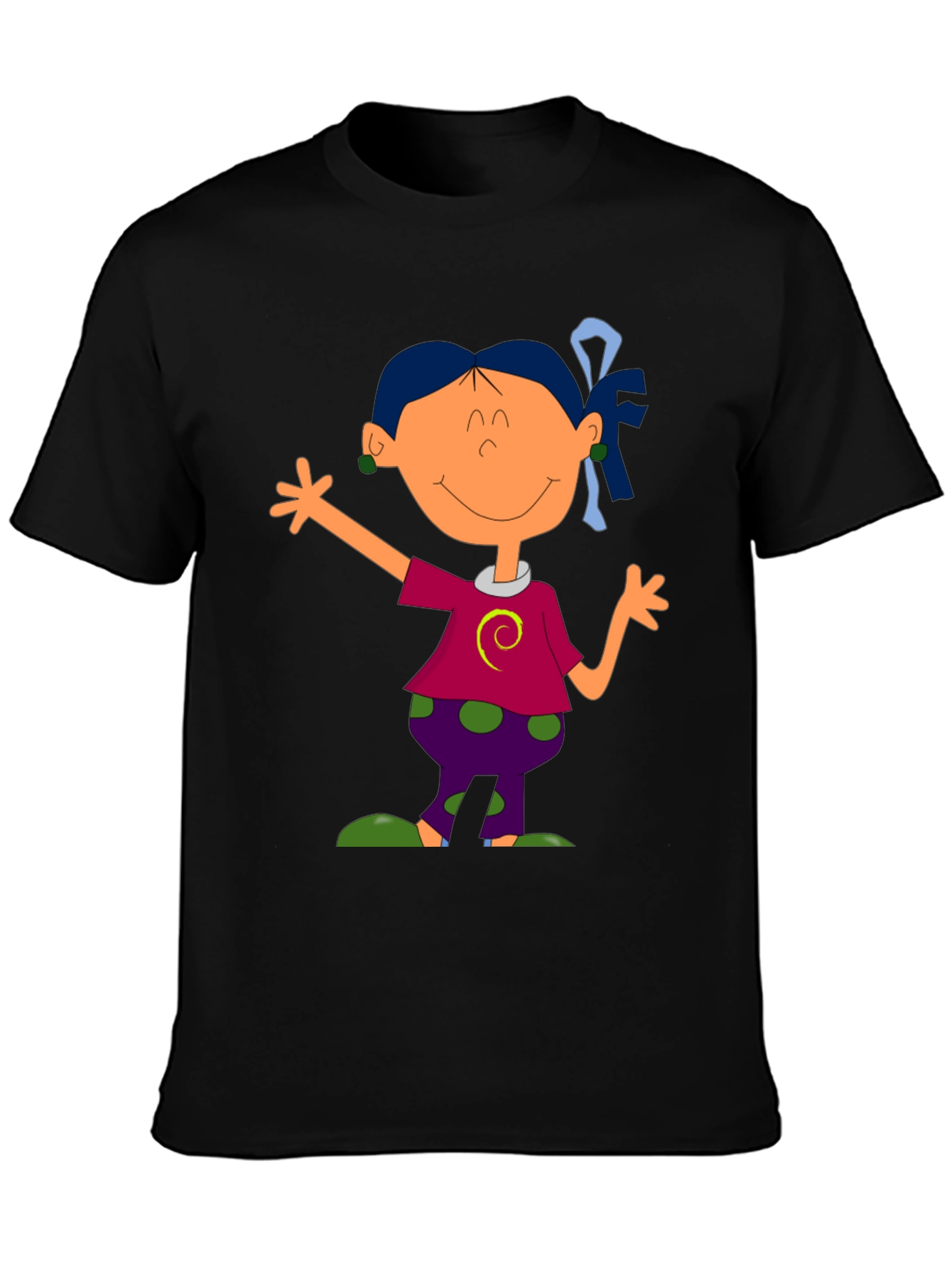 Cartoon Girl Graphic Tee - Black T-Shirt