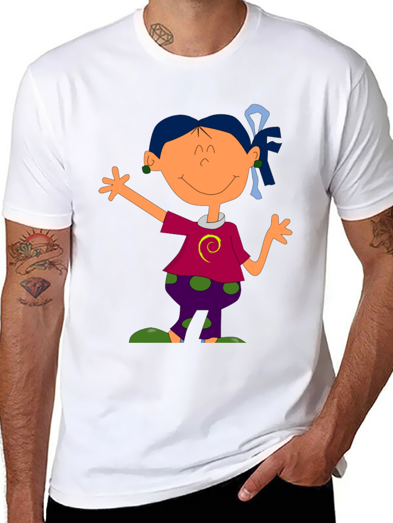 Cartoon Girl Graphic Tee - Black T-Shirt