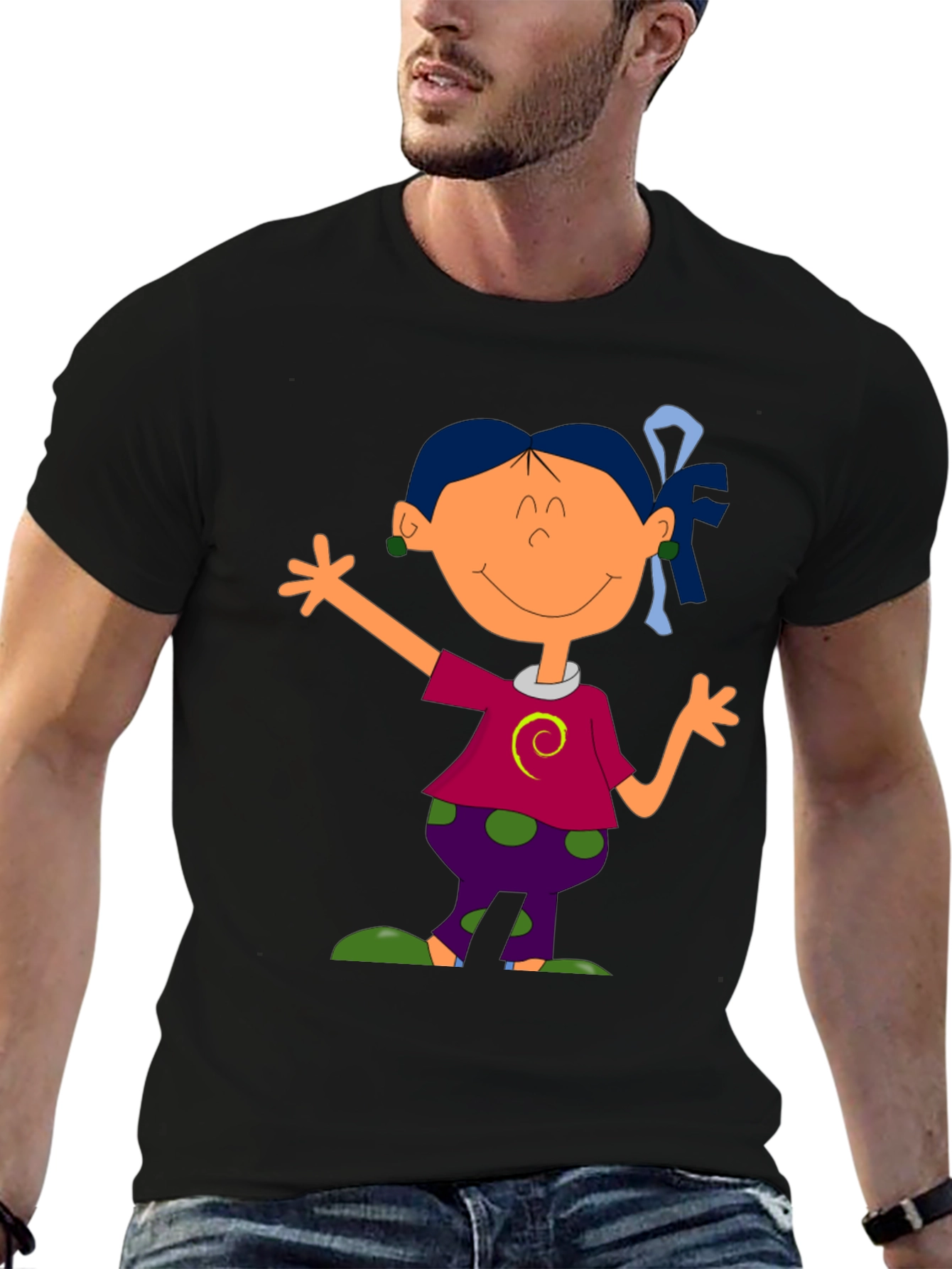 Cartoon Girl Graphic Tee - Black T-Shirt