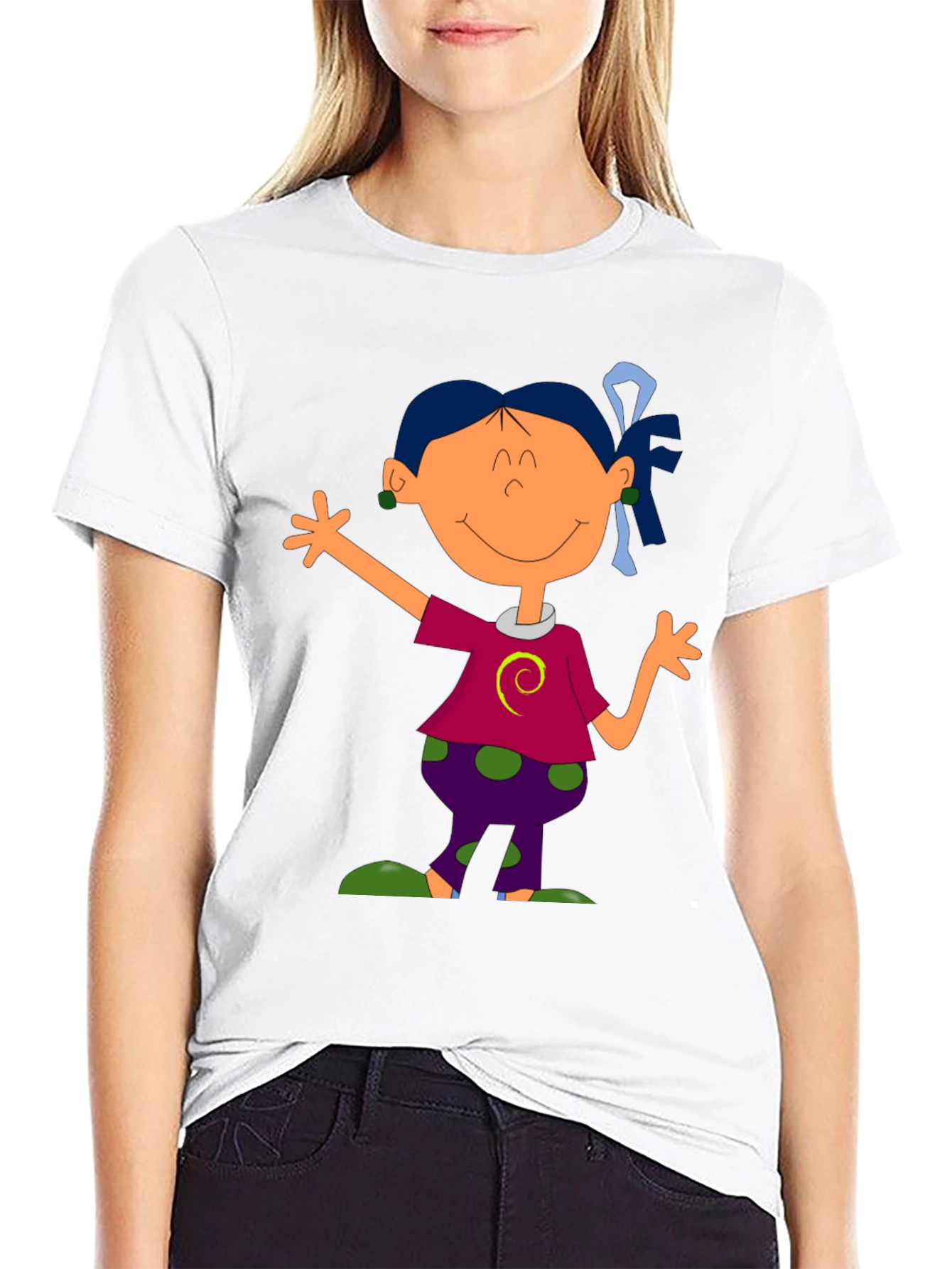 Cartoon Girl Graphic Tee - Black T-Shirt