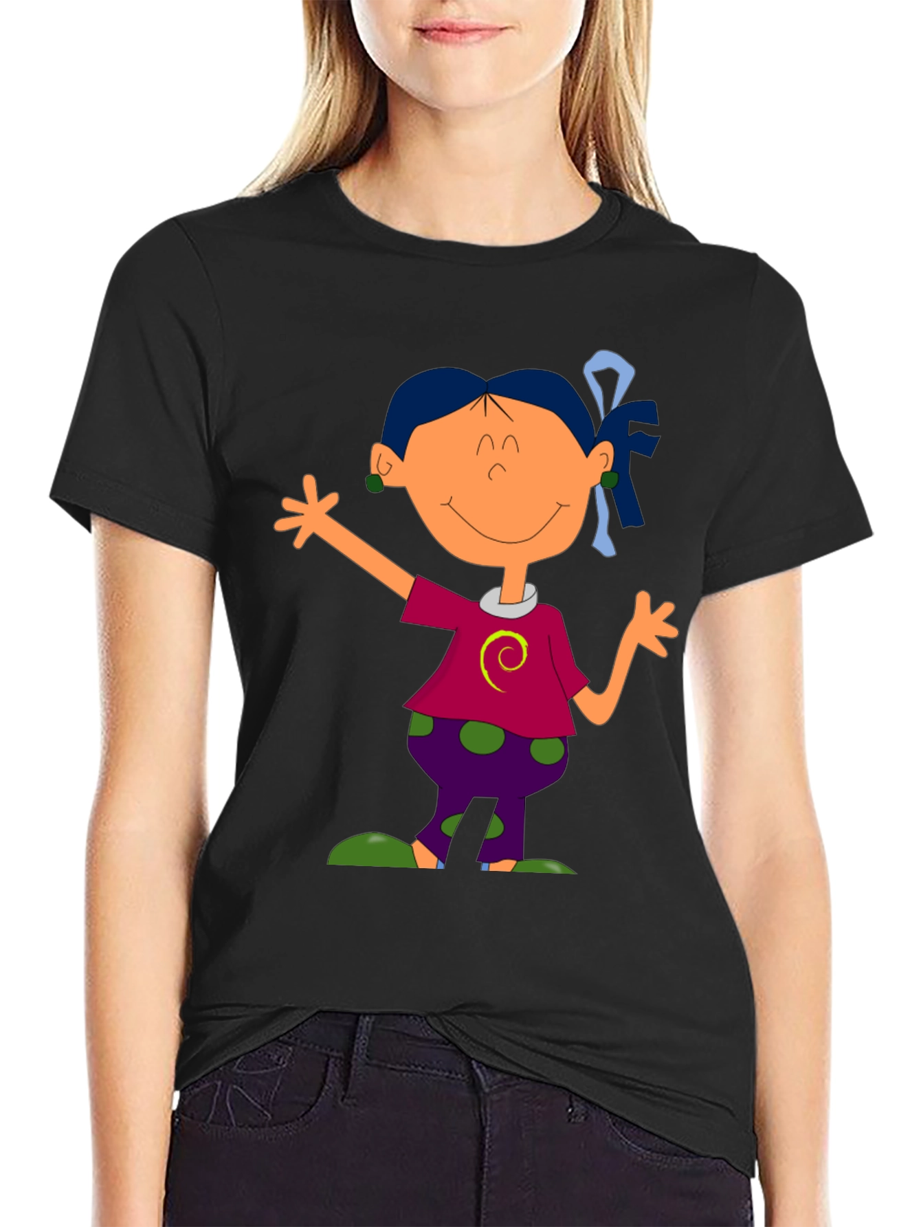 Cartoon Girl Graphic Tee - Black T-Shirt