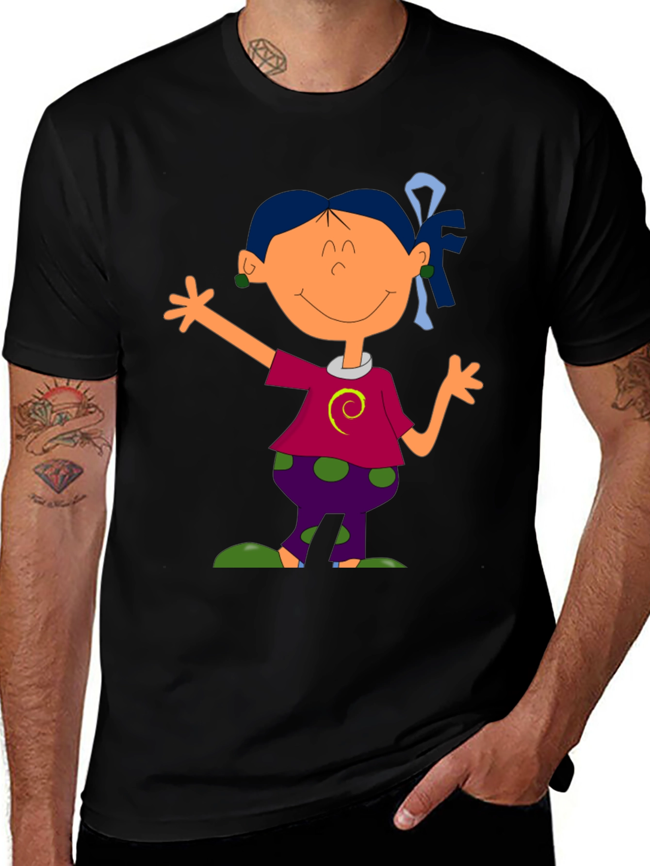 Cartoon Girl Graphic Tee - Black T-Shirt