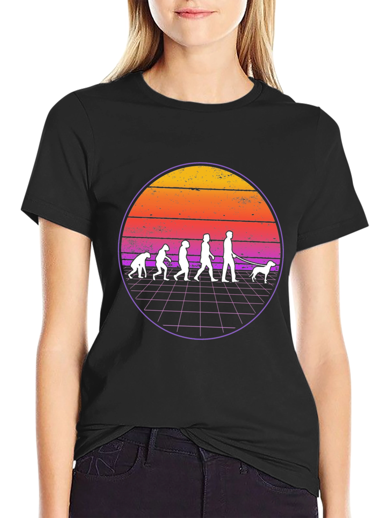 Retro Evolution Dog Walker Graphic T-Shirt