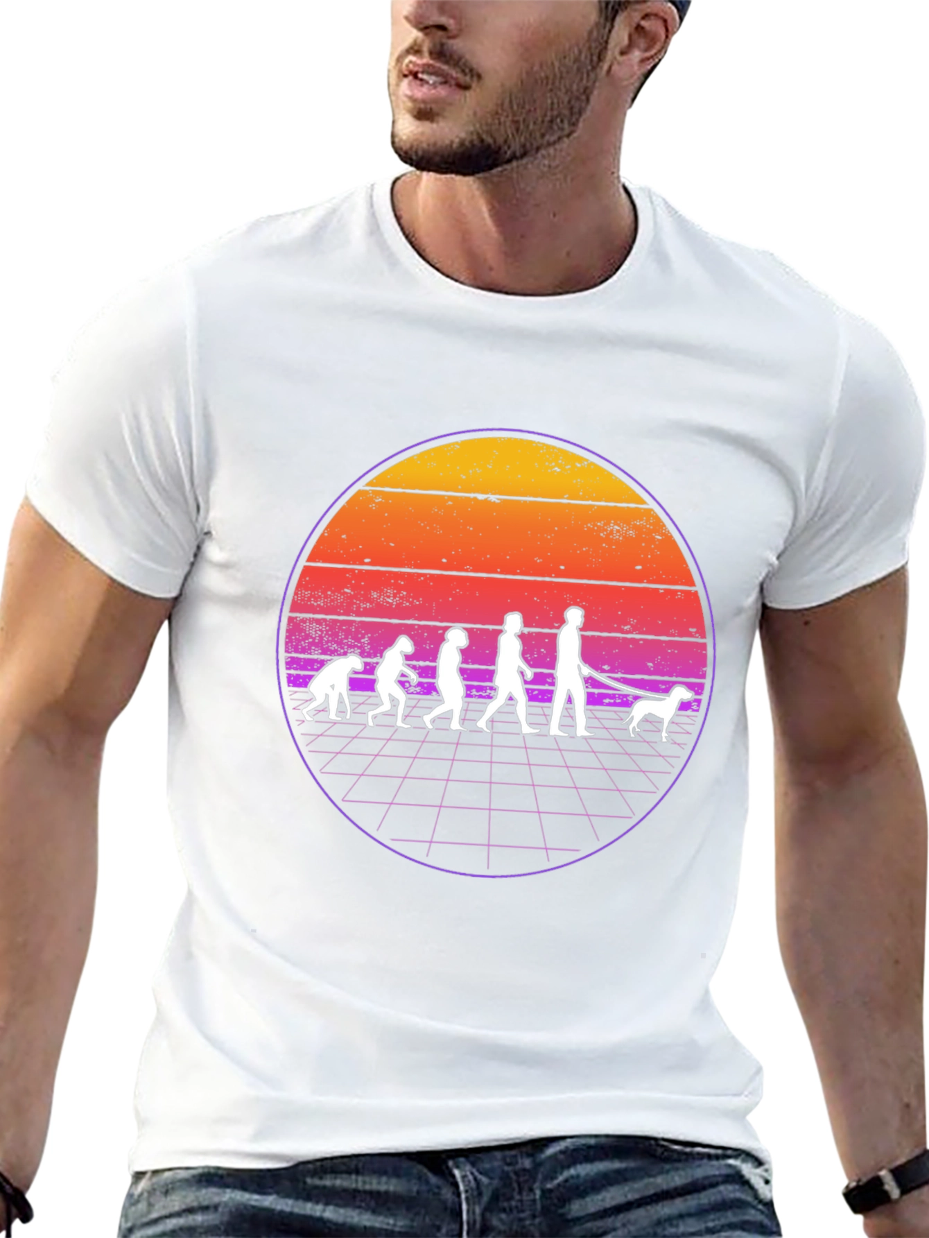 Retro Evolution Dog Walker Graphic T-Shirt