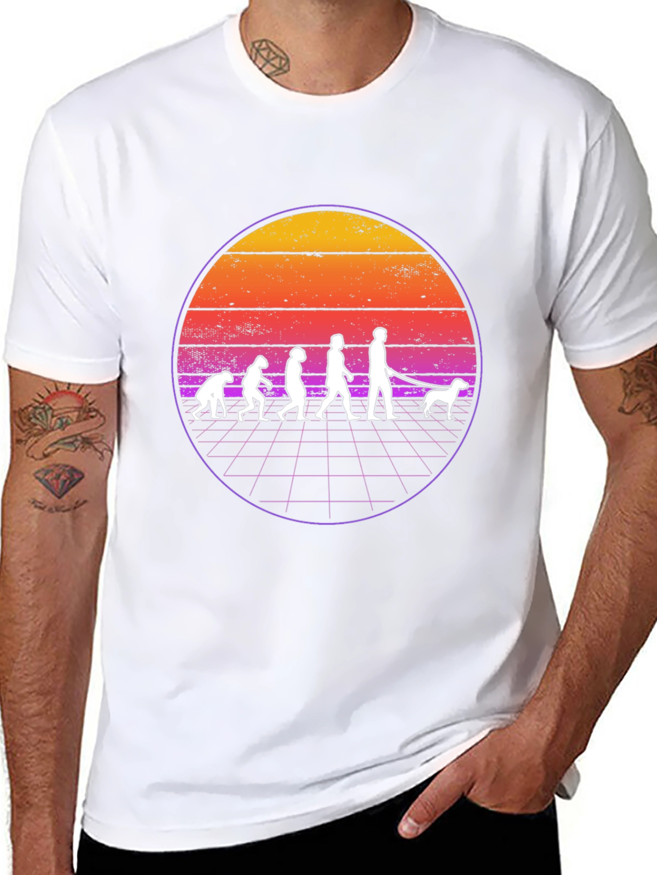 Retro Evolution Dog Walker Graphic T-Shirt