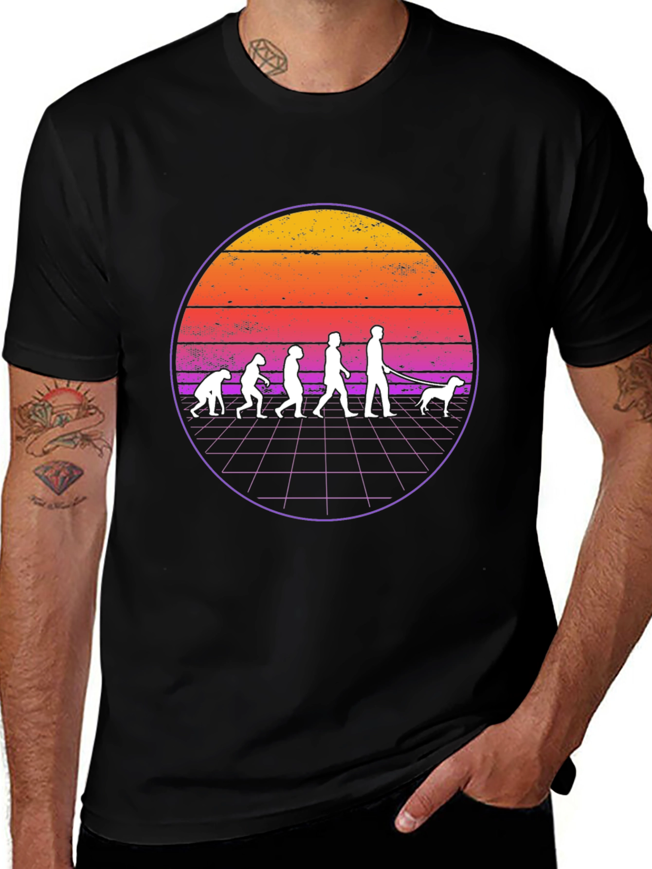 Retro Evolution Dog Walker Graphic T-Shirt