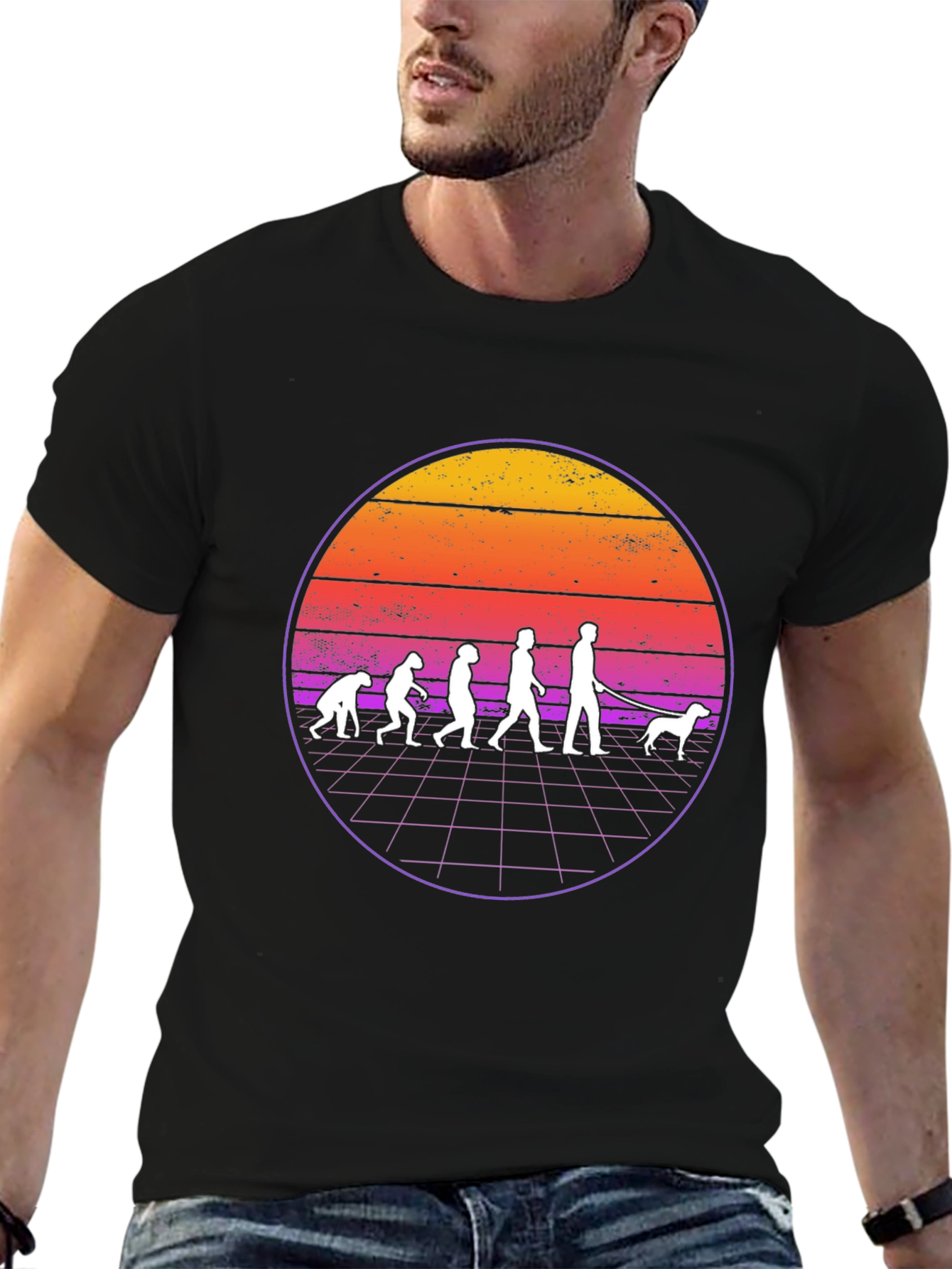 Retro Evolution Dog Walker Graphic T-Shirt