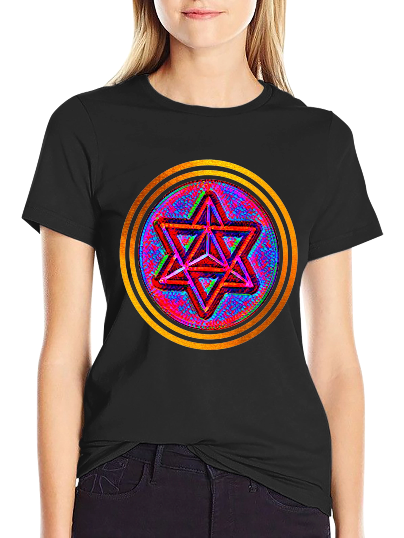 Geometric Star Graphic Tee - Black