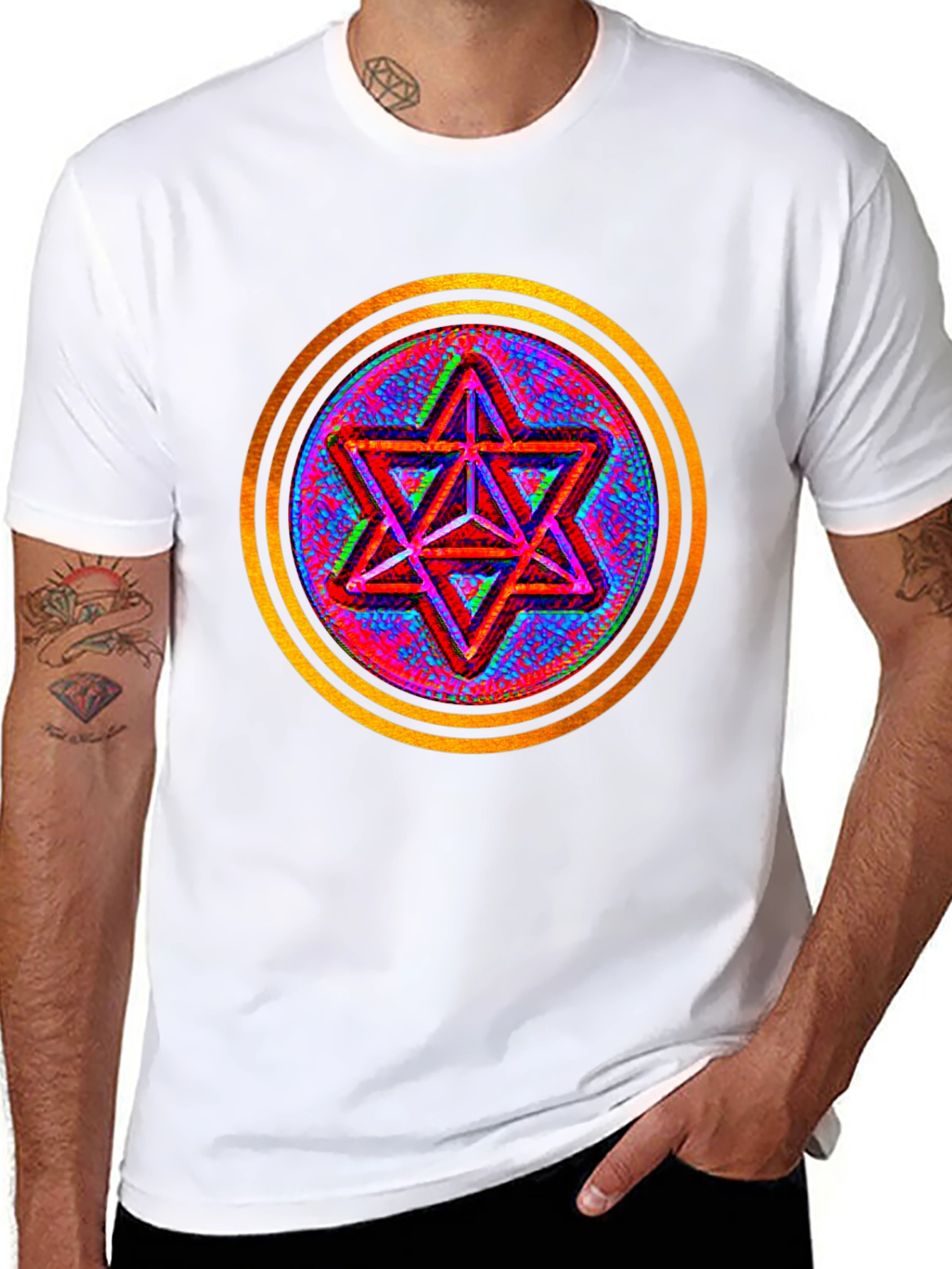 Geometric Star Graphic Tee - Black