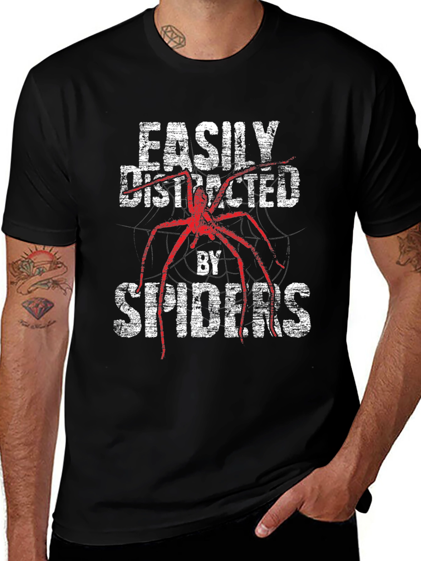 Easily Distracted By Spiders Funny T-Shirt