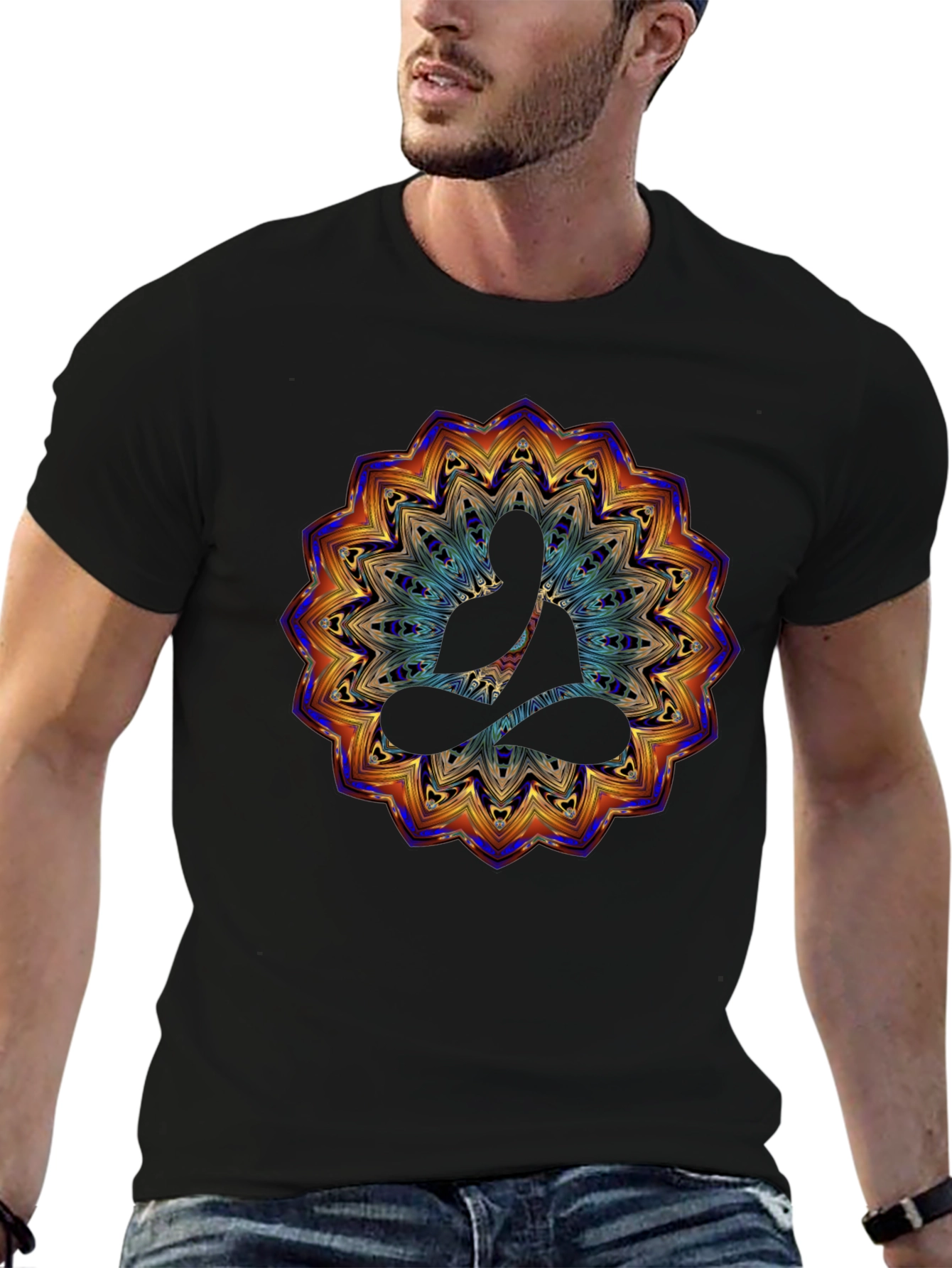Buddha Mandala Graphic Print T-Shirt - Black