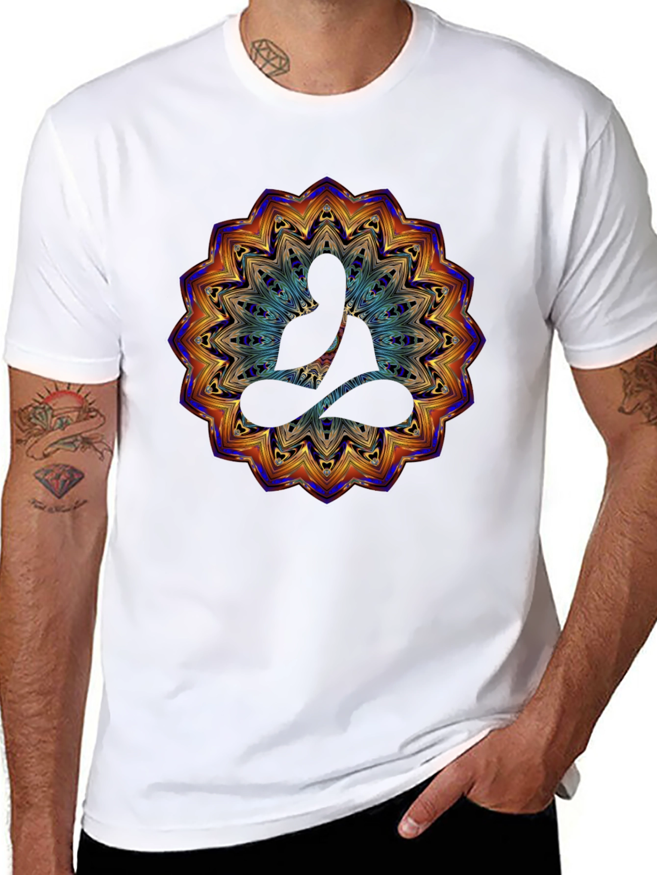 Buddha Mandala Graphic Print T-Shirt - Black