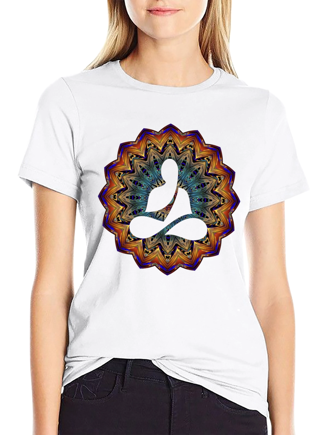 Buddha Mandala Graphic Print T-Shirt - Black