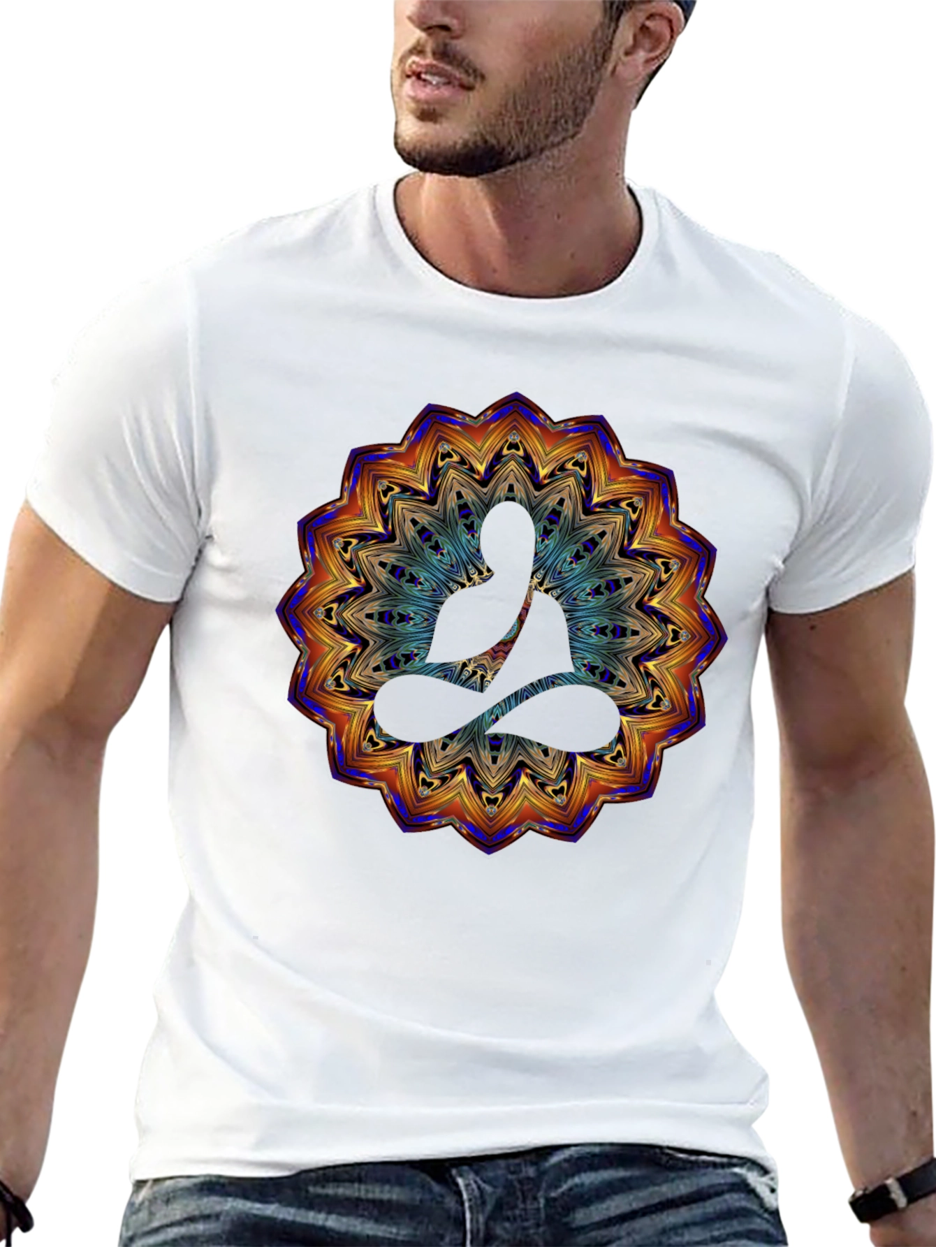 Buddha Mandala Graphic Print T-Shirt - Black