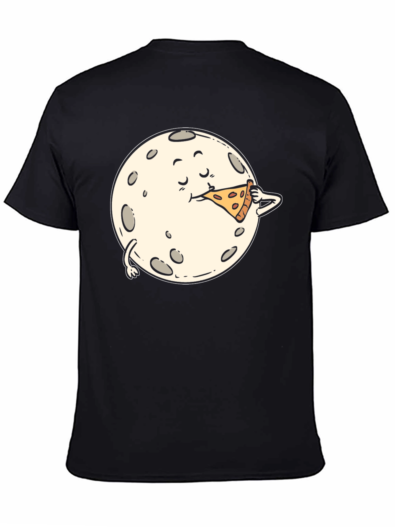 Moon Eating Pizza Graphic Tee - Black Cotton T-Shirt