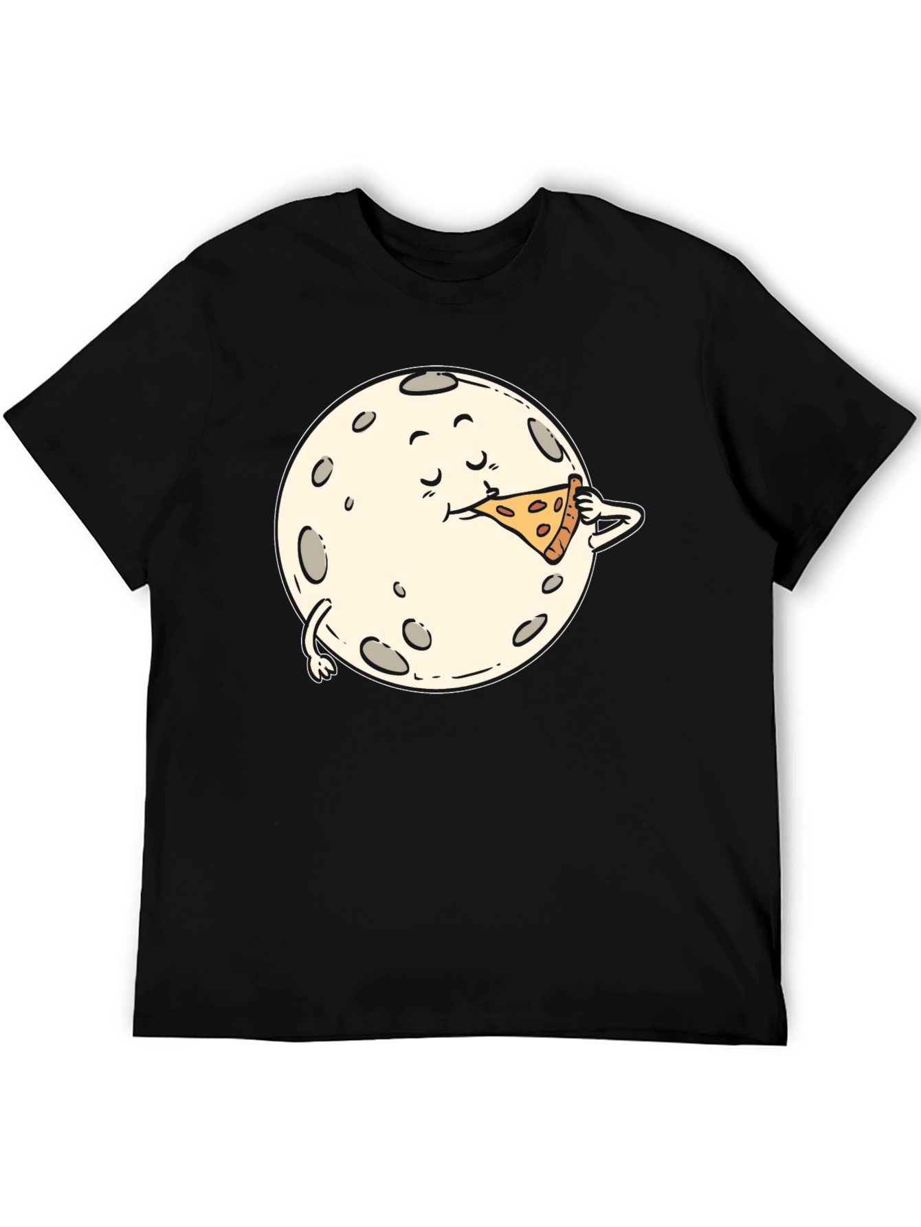 Moon Eating Pizza Graphic Tee - Black Cotton T-Shirt