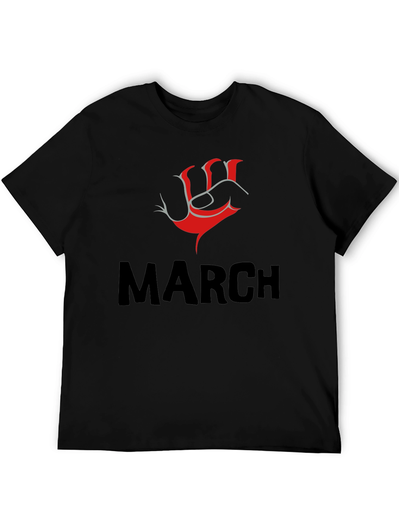 Bold March T-Shirt with Red Fist Design - Mens
