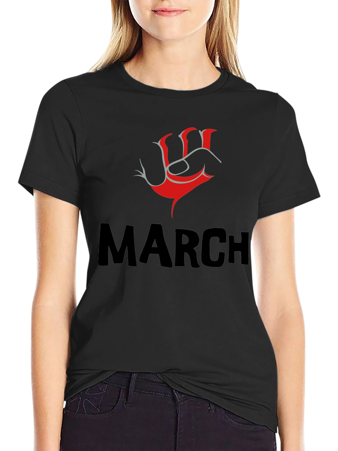 Bold March T-Shirt with Red Fist Design - Mens