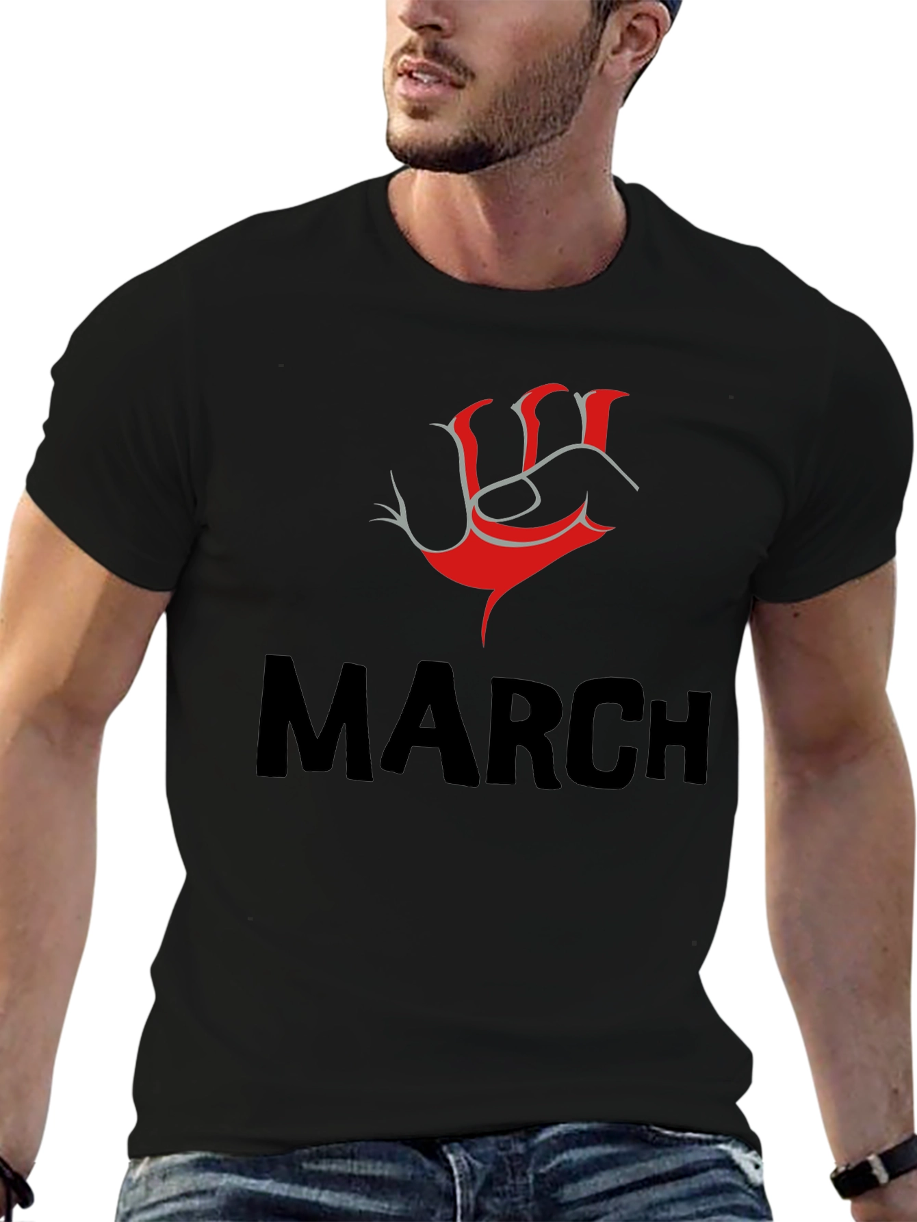 Bold March T-Shirt with Red Fist Design - Mens