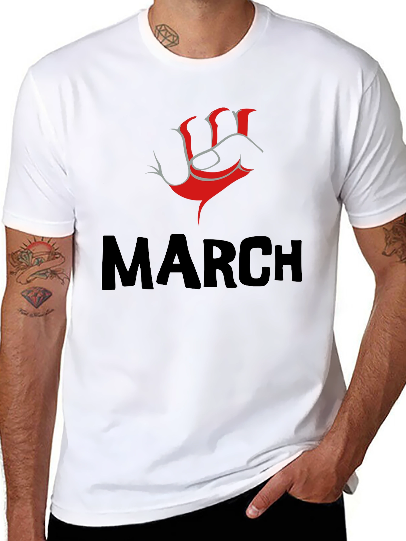 Bold March T-Shirt with Red Fist Design - Mens