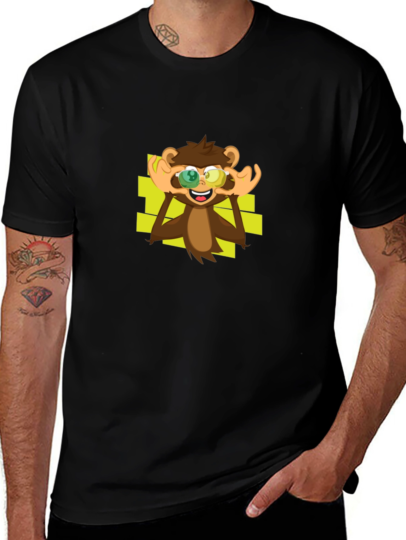 Monkey Graphic Tee - Black Cotton T-Shirt