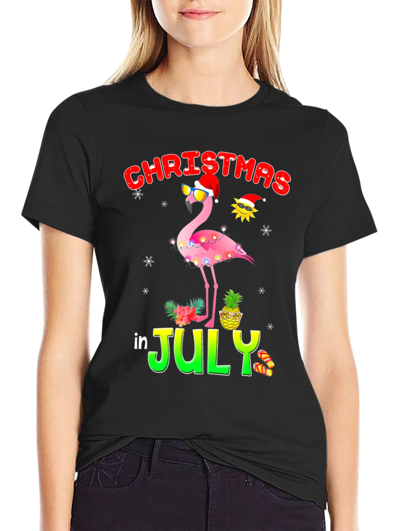 Christmas in July Flamingo T-Shirt