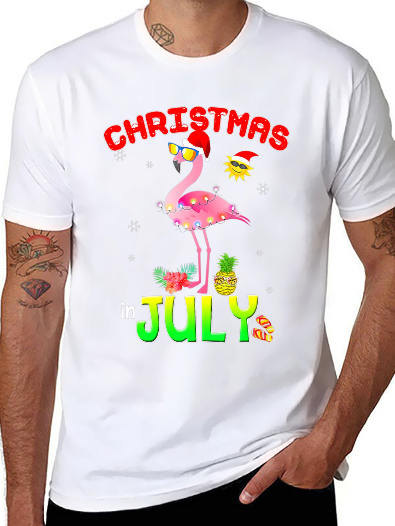 Christmas in July Flamingo T-Shirt