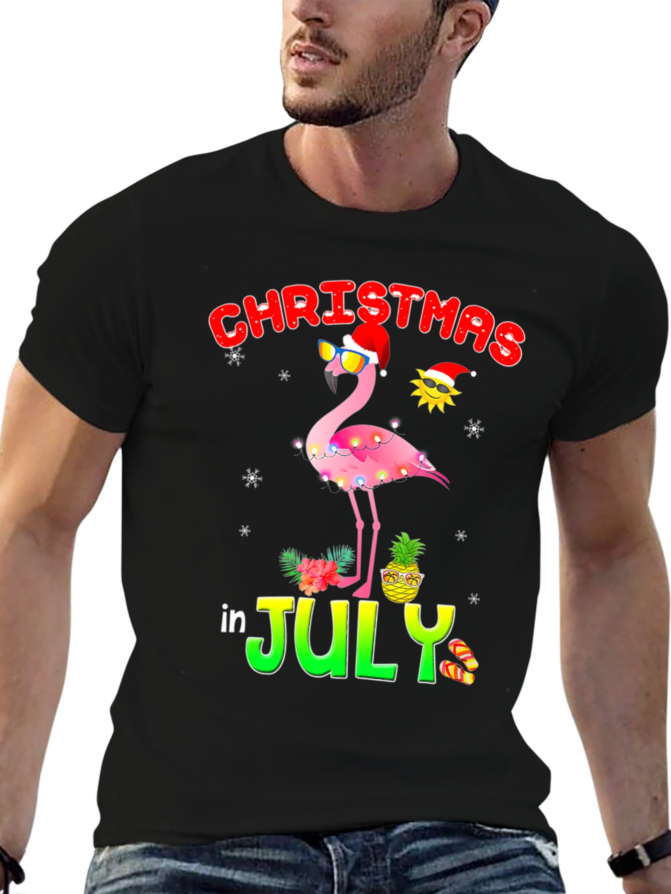 Christmas in July Flamingo T-Shirt
