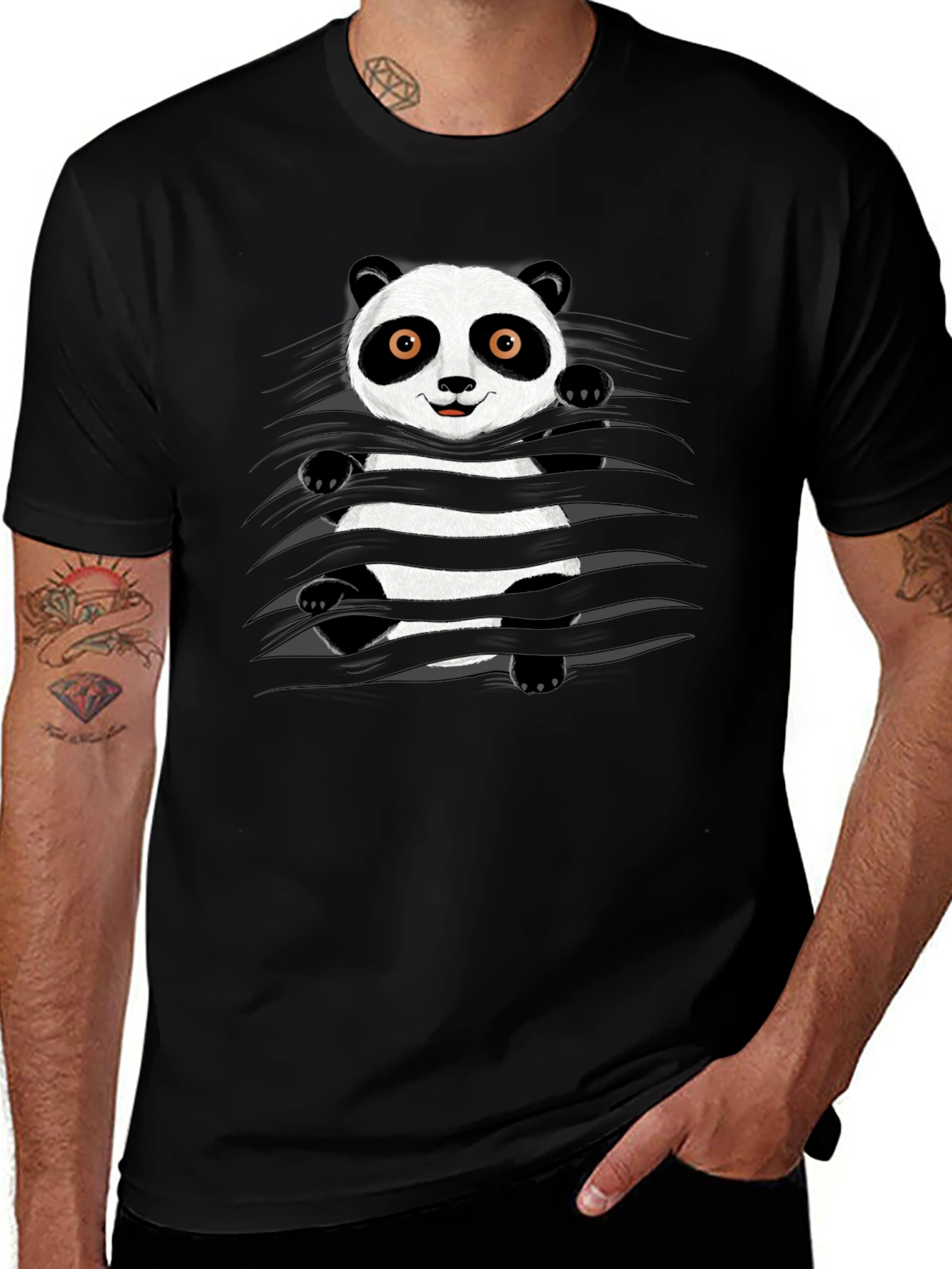 Panda Graphic Print Black T-Shirt