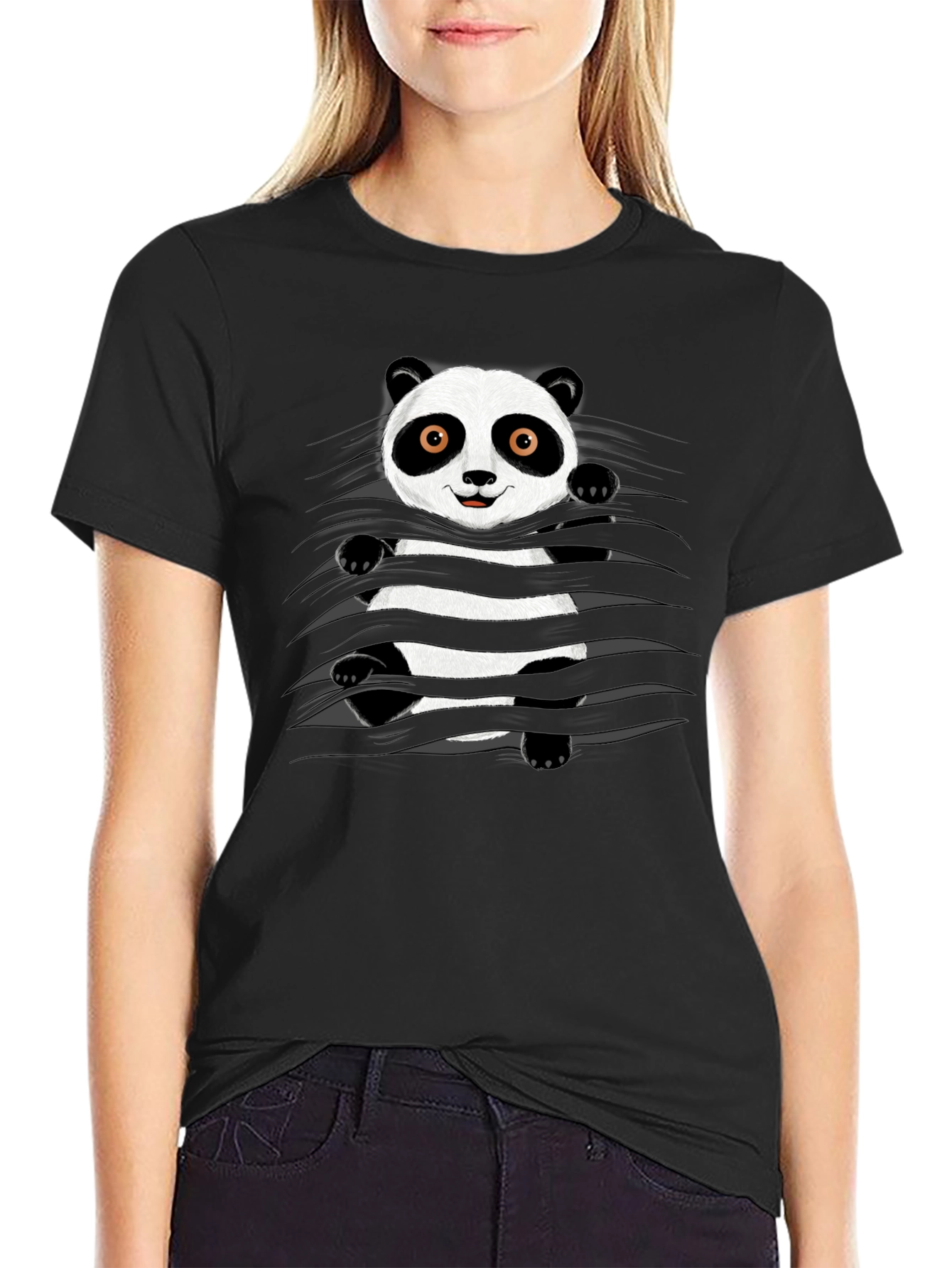 Panda Graphic Print Black T-Shirt