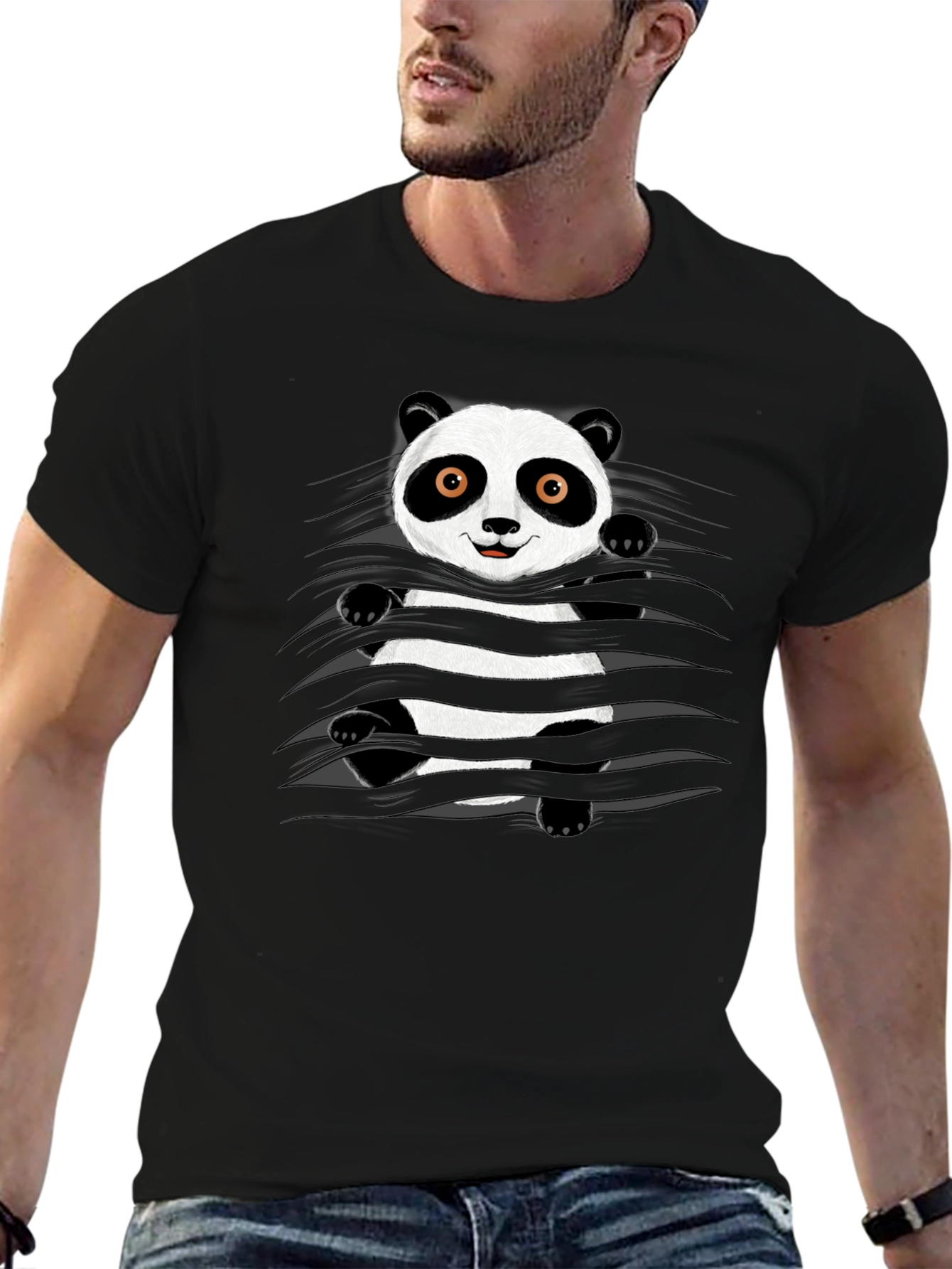 Panda Graphic Print Black T-Shirt