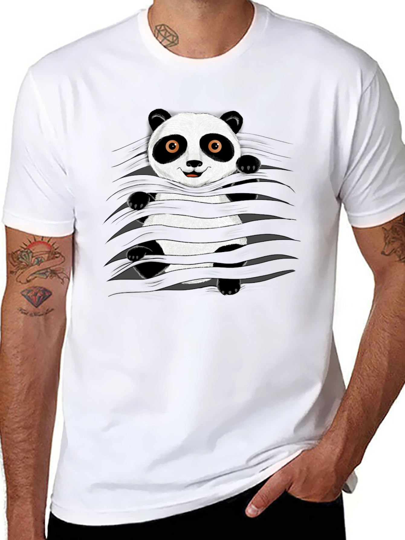 Panda Graphic Print Black T-Shirt