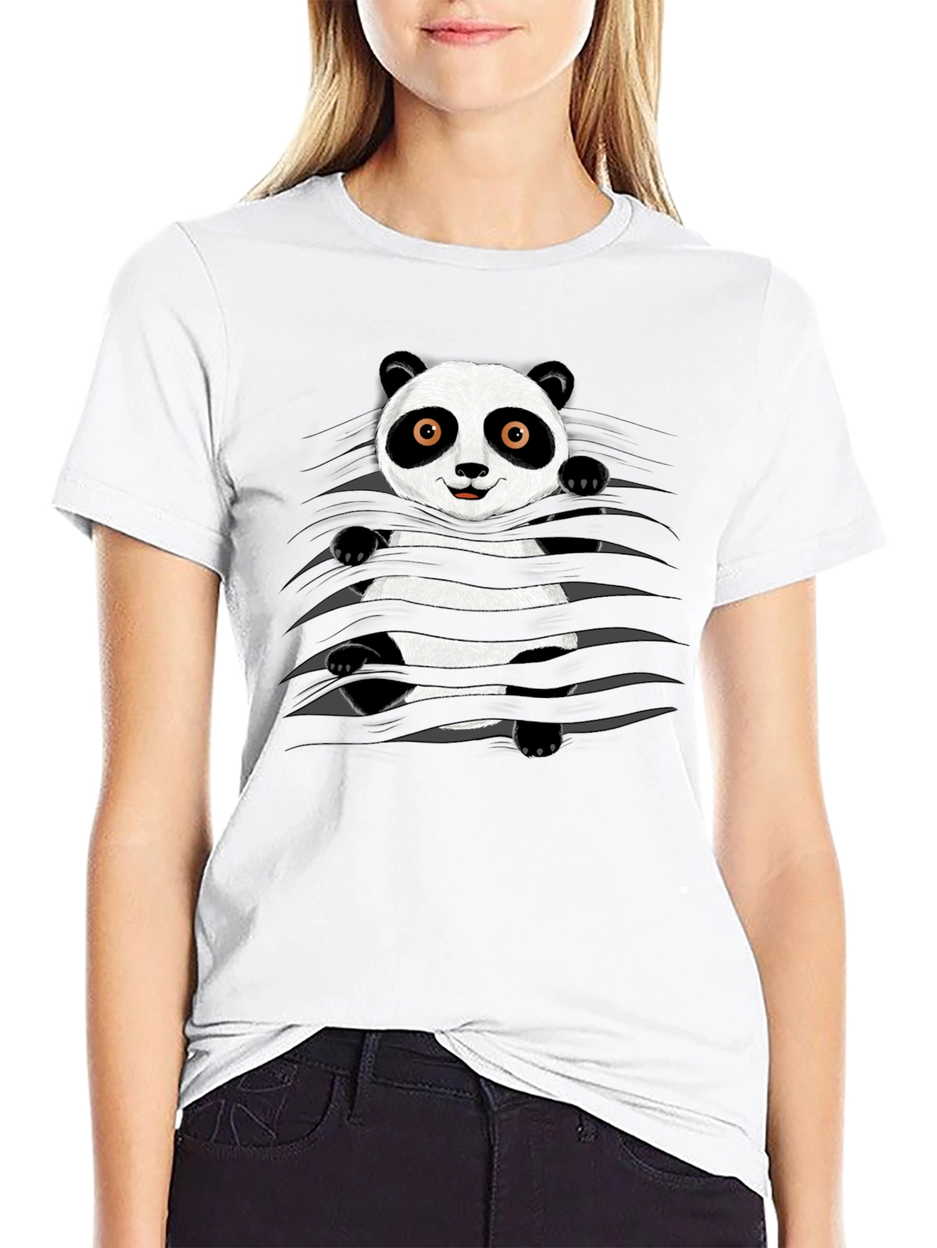 Panda Graphic Print Black T-Shirt