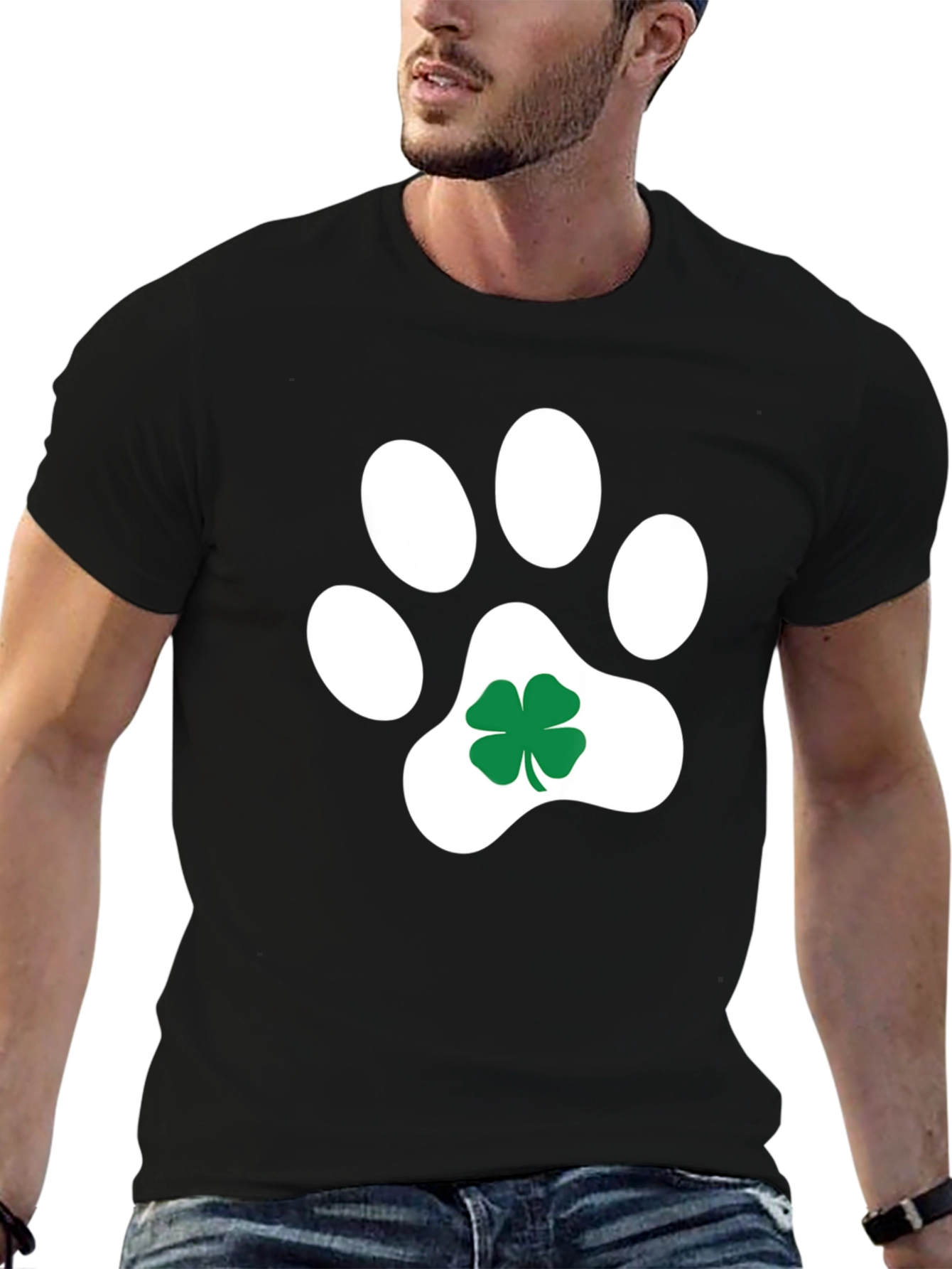 Shamrock Paw Print Graphic Tee - Black
