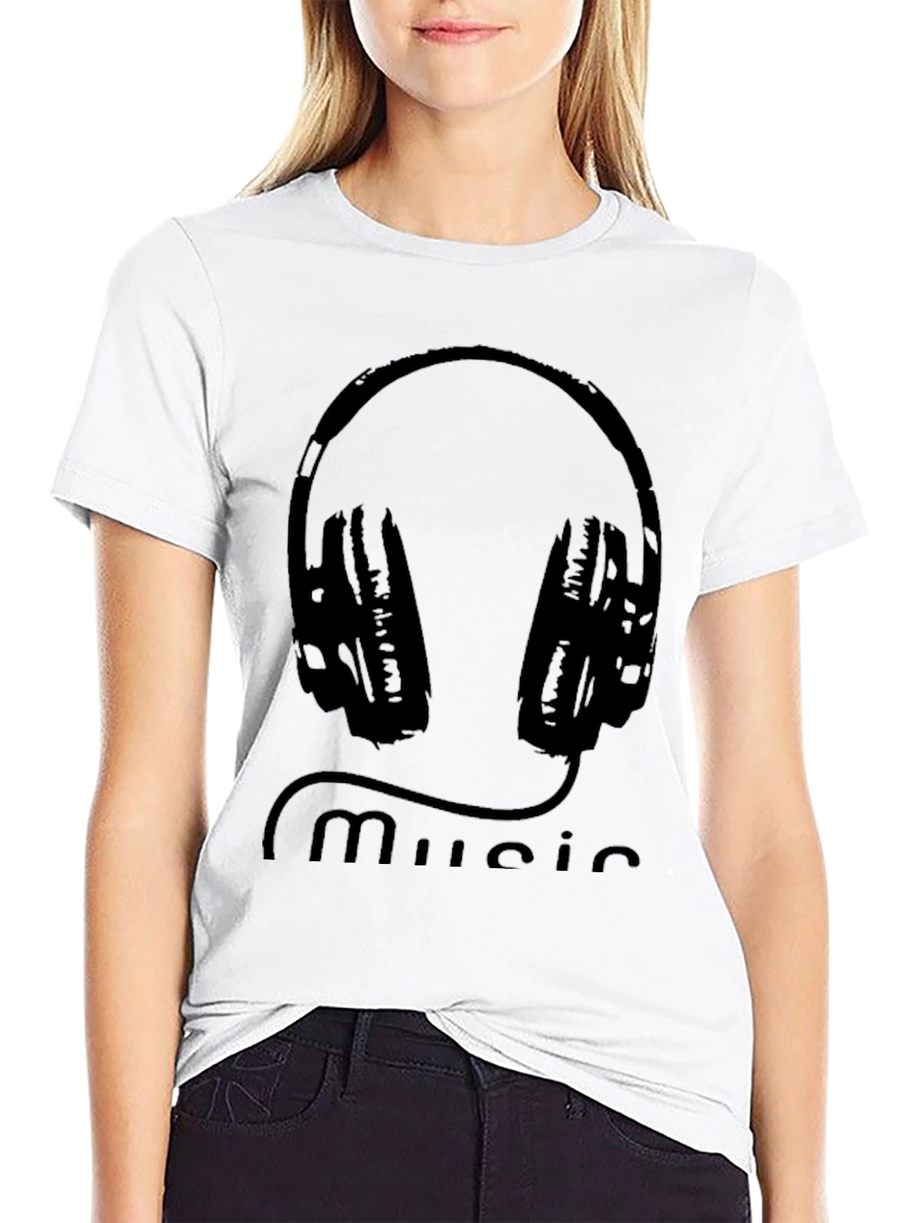 Music Lovers Black Tee with Headphone Graphic