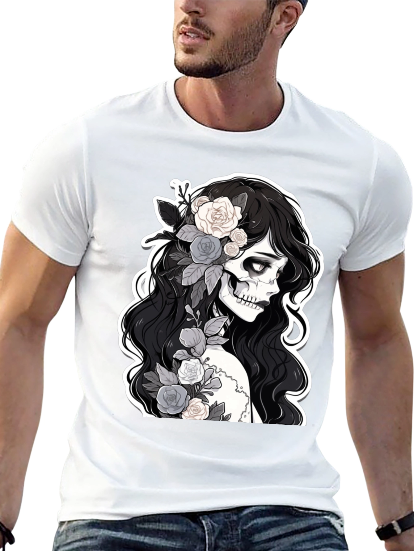 Floral Skull Graphic Tee - Stylish & Unique