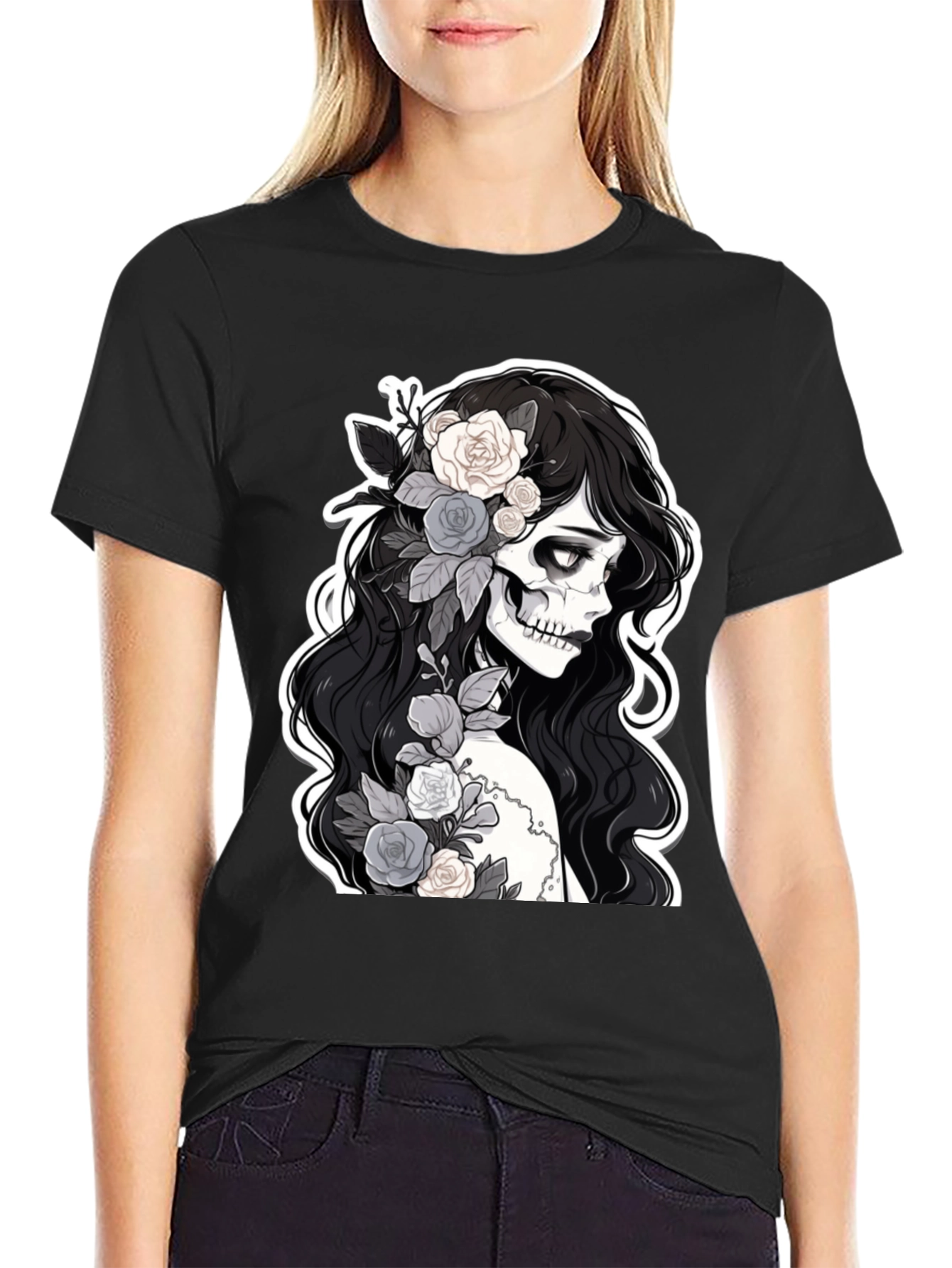 Floral Skull Graphic Tee - Stylish & Unique