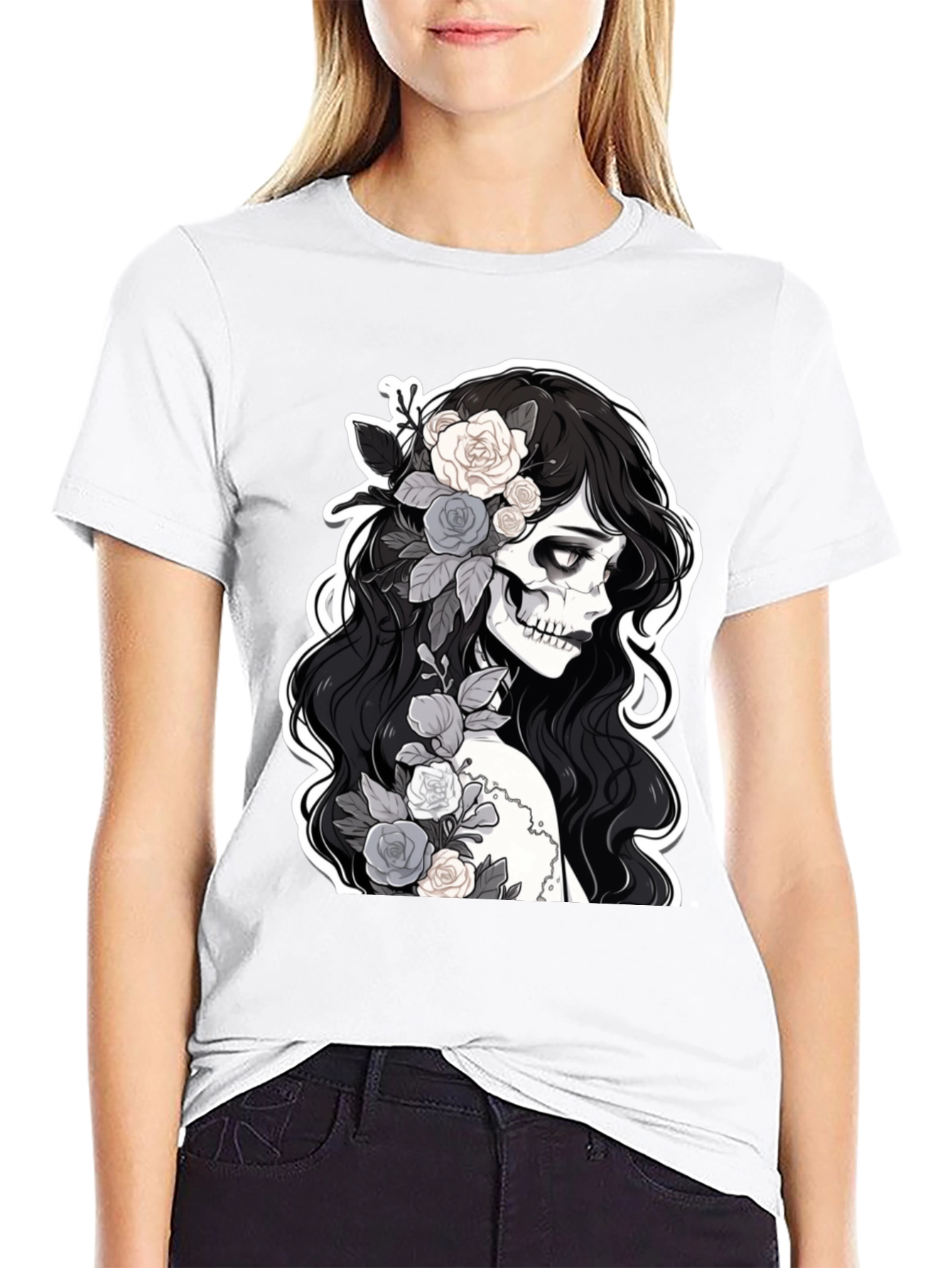 Floral Skull Graphic Tee - Stylish & Unique